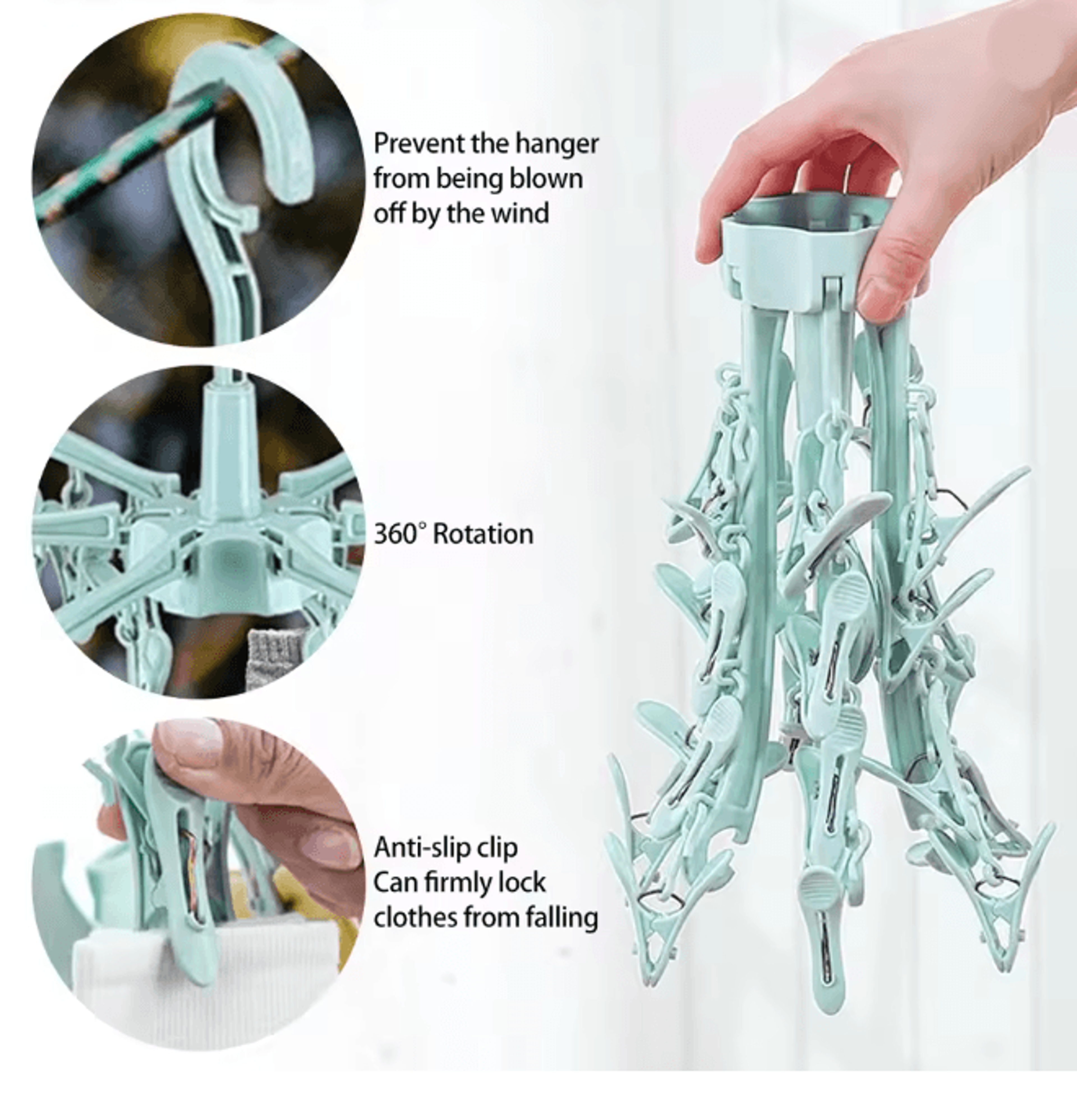 Foldable Sock Drying Rack With 24 Clips Portable Laundry Hanger 3