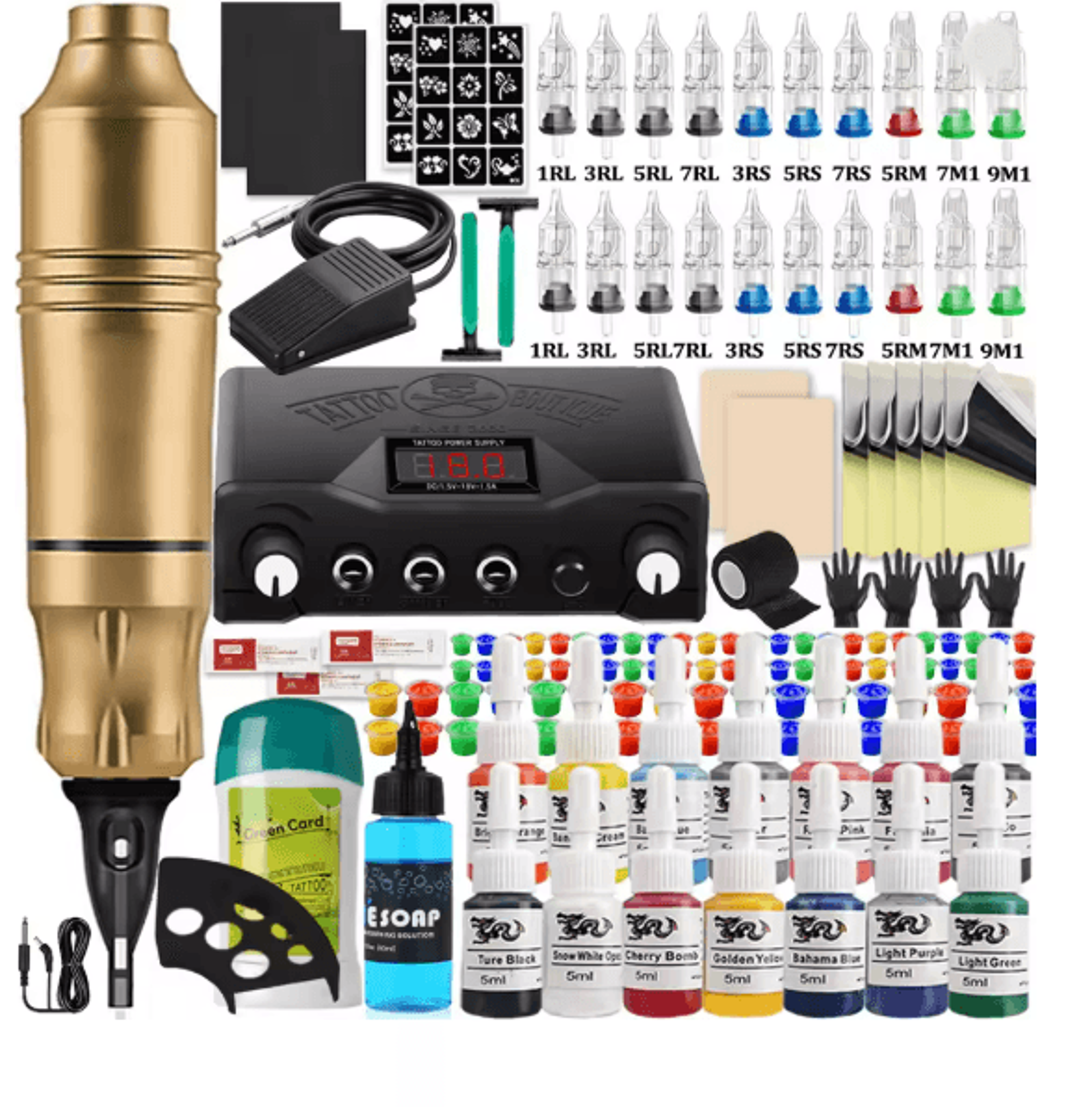 Complete Tattoo Pen Machine Kit Rotary Cartridge Tattoo Starter Set 7