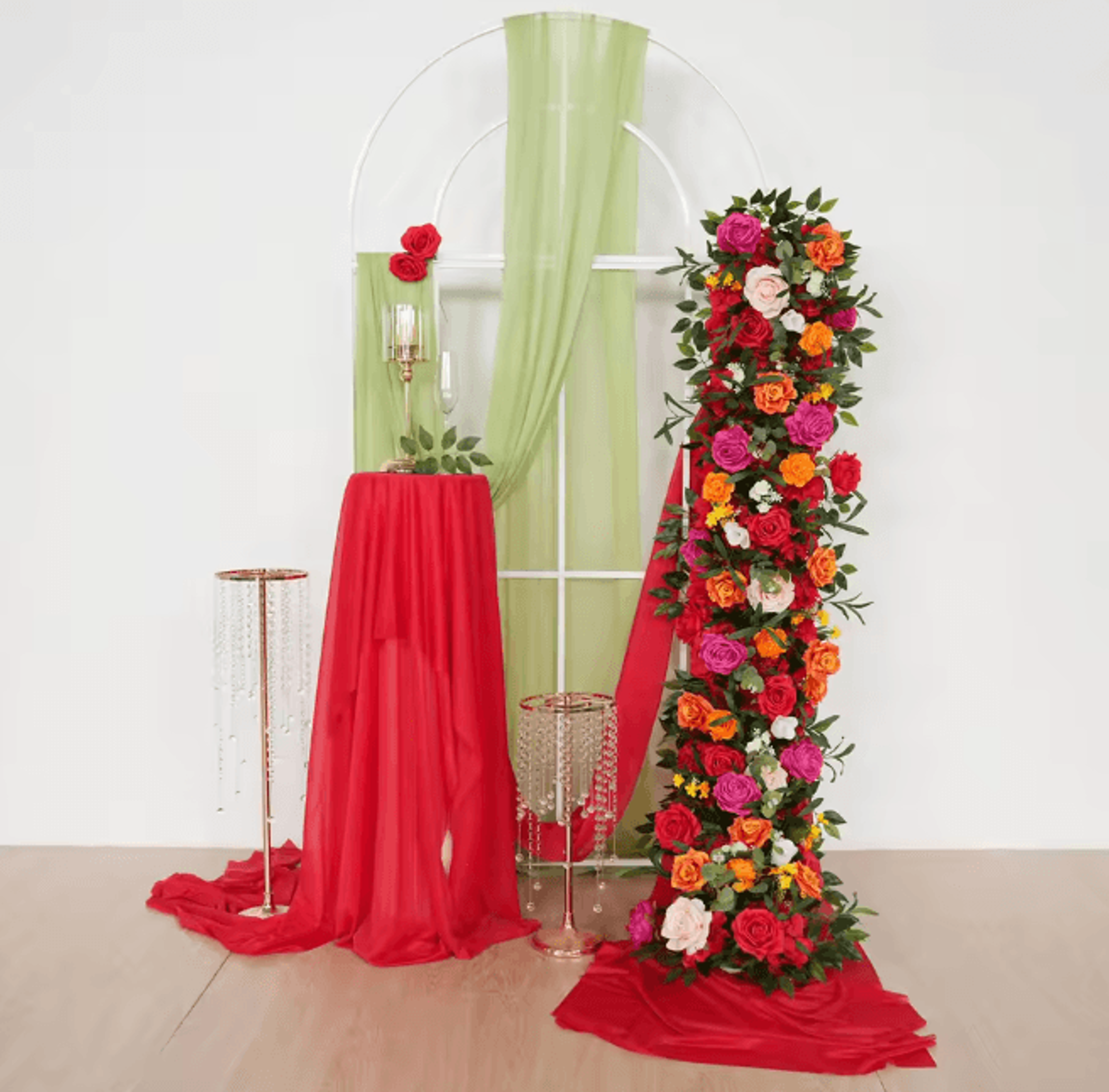 Luxury Red Rose Artificial Flower Row Wedding Table Centerpiece Decor 1