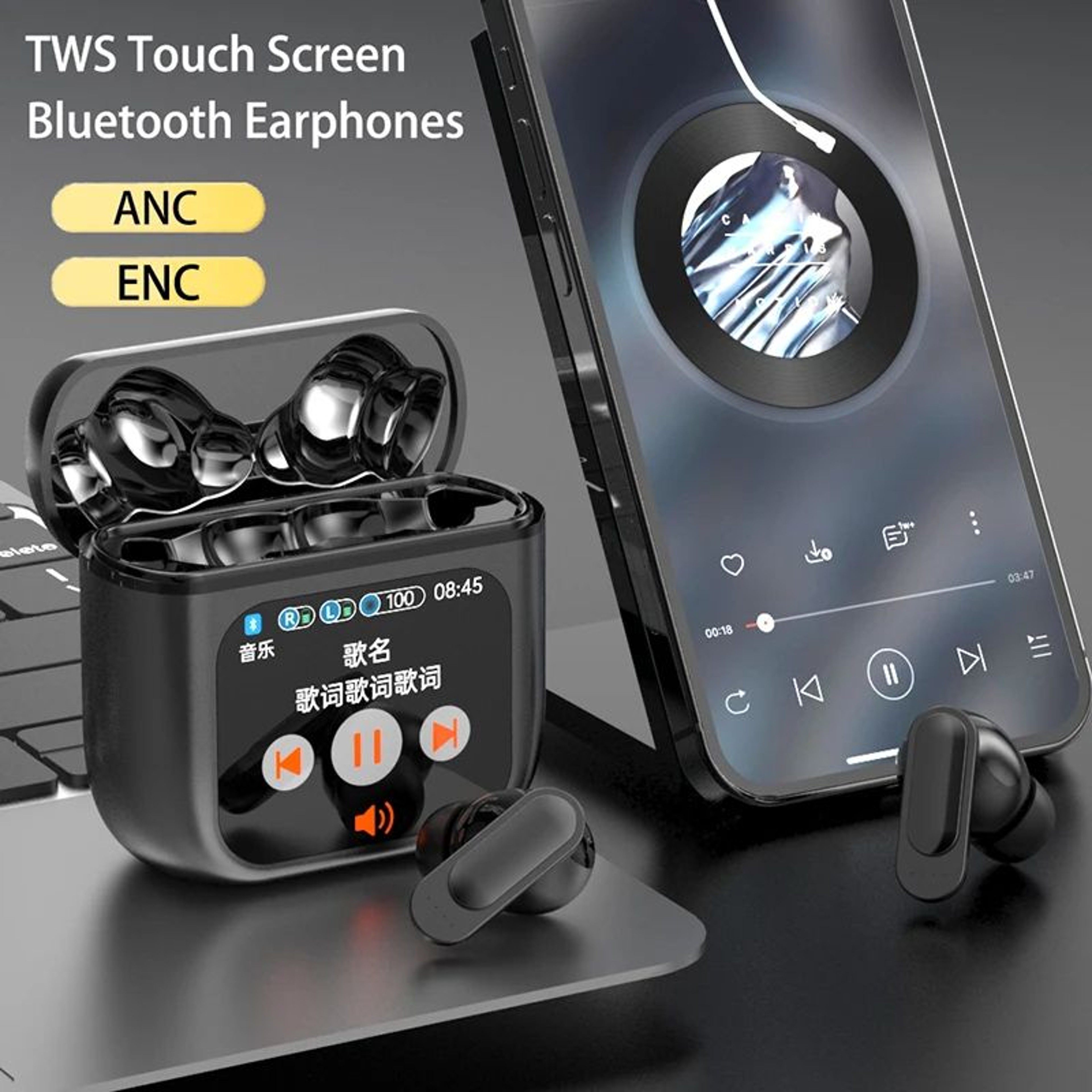 Smart Touch ANC Wireless Earbuds Bluetooth Noise Cancelling Headphones 0
