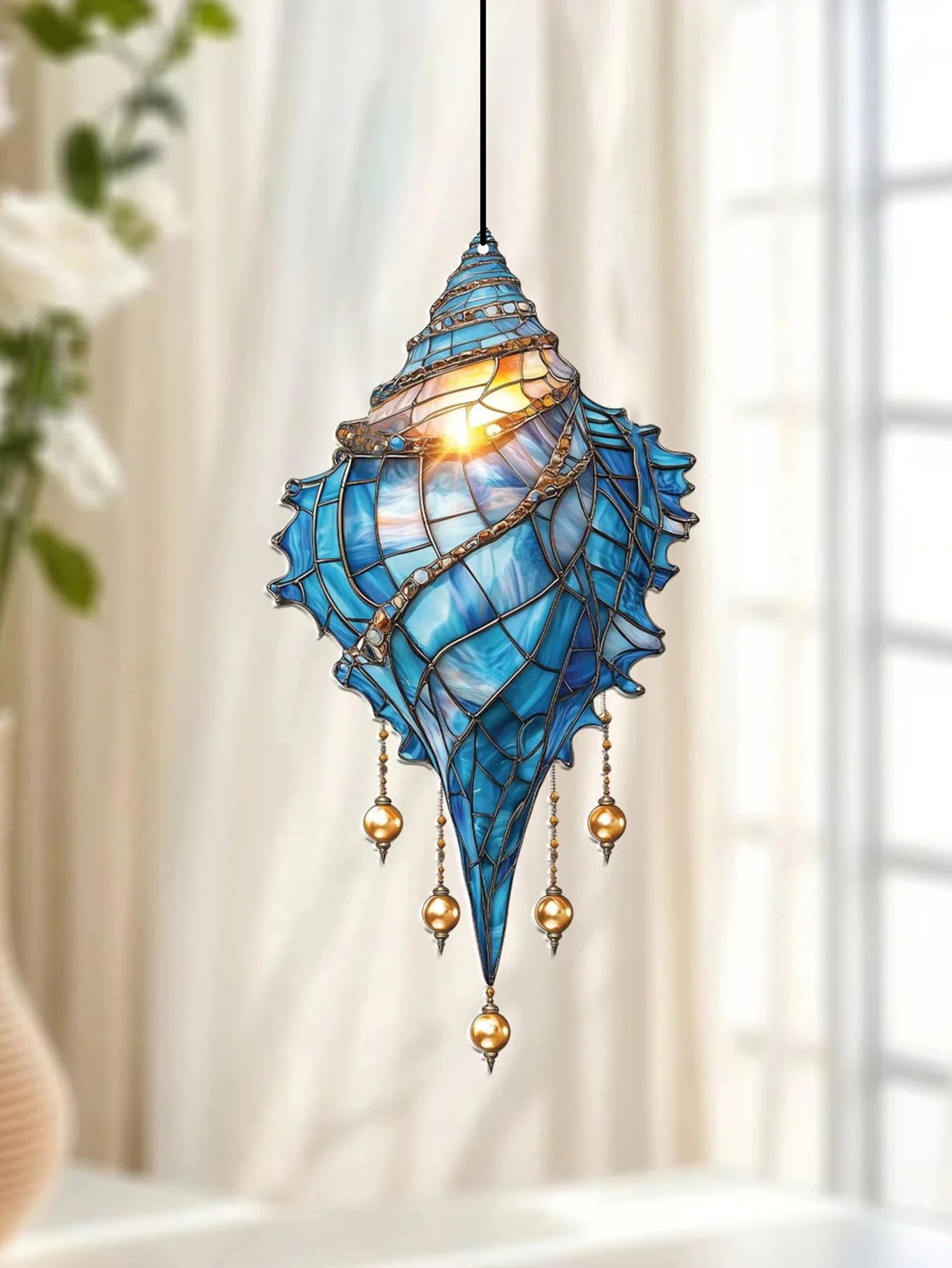 Blue Conch Shell Suncatcher Coastal Window Hanging Decor 0