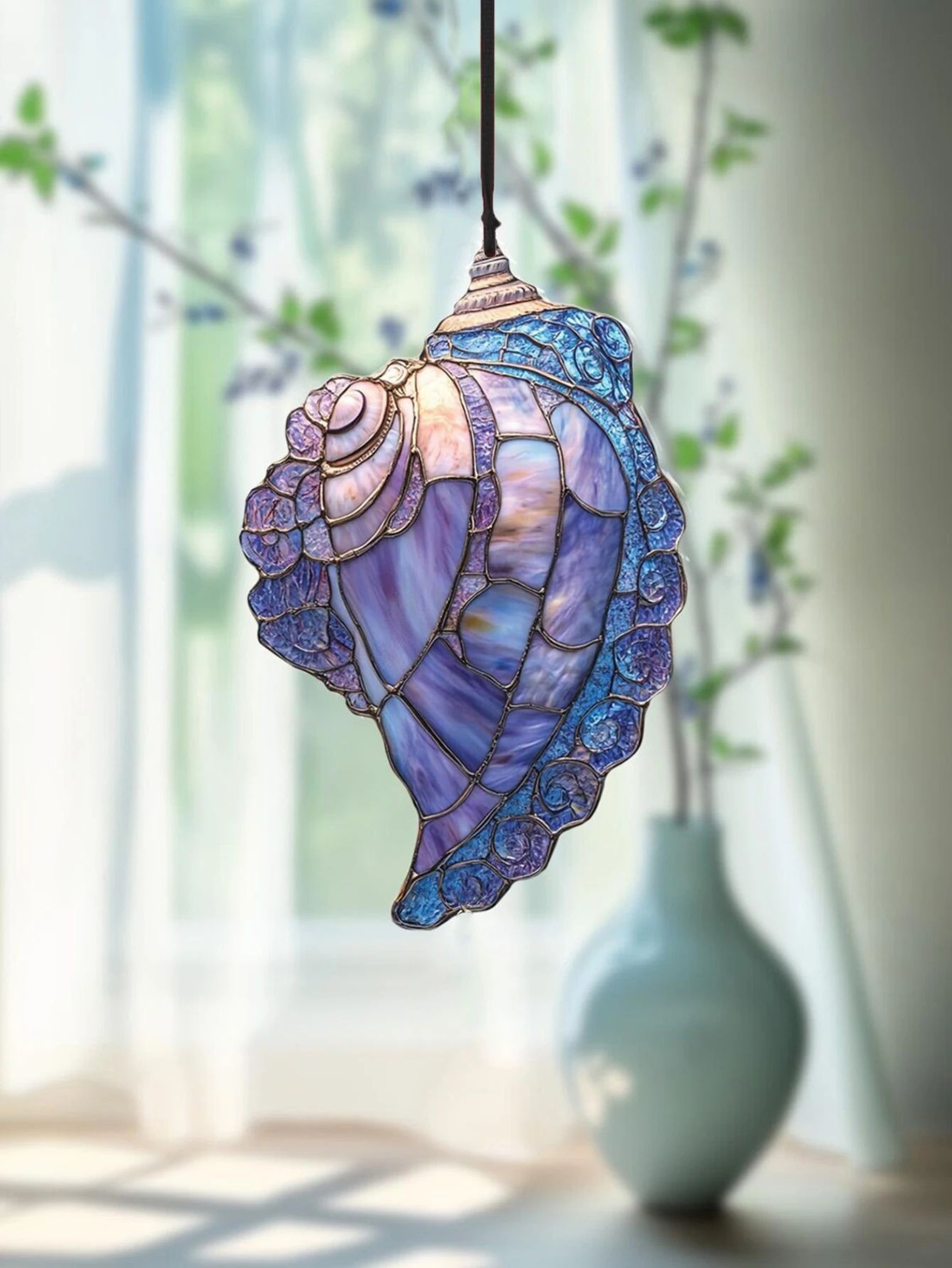 Blue Conch Shell Suncatcher Coastal Window Hanging Decor 5