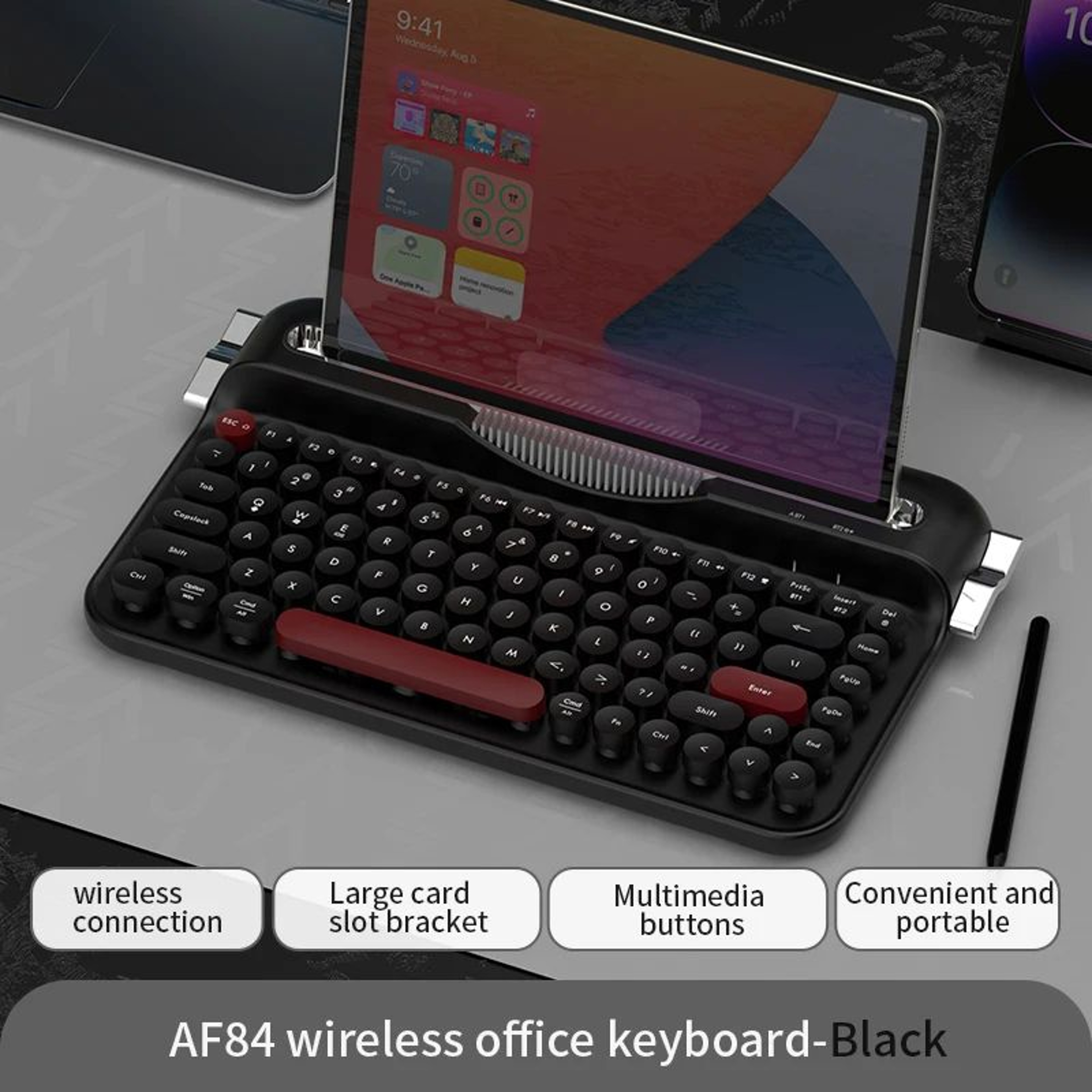 Retro Wireless Typewriter Keyboard With Round Keycaps 9