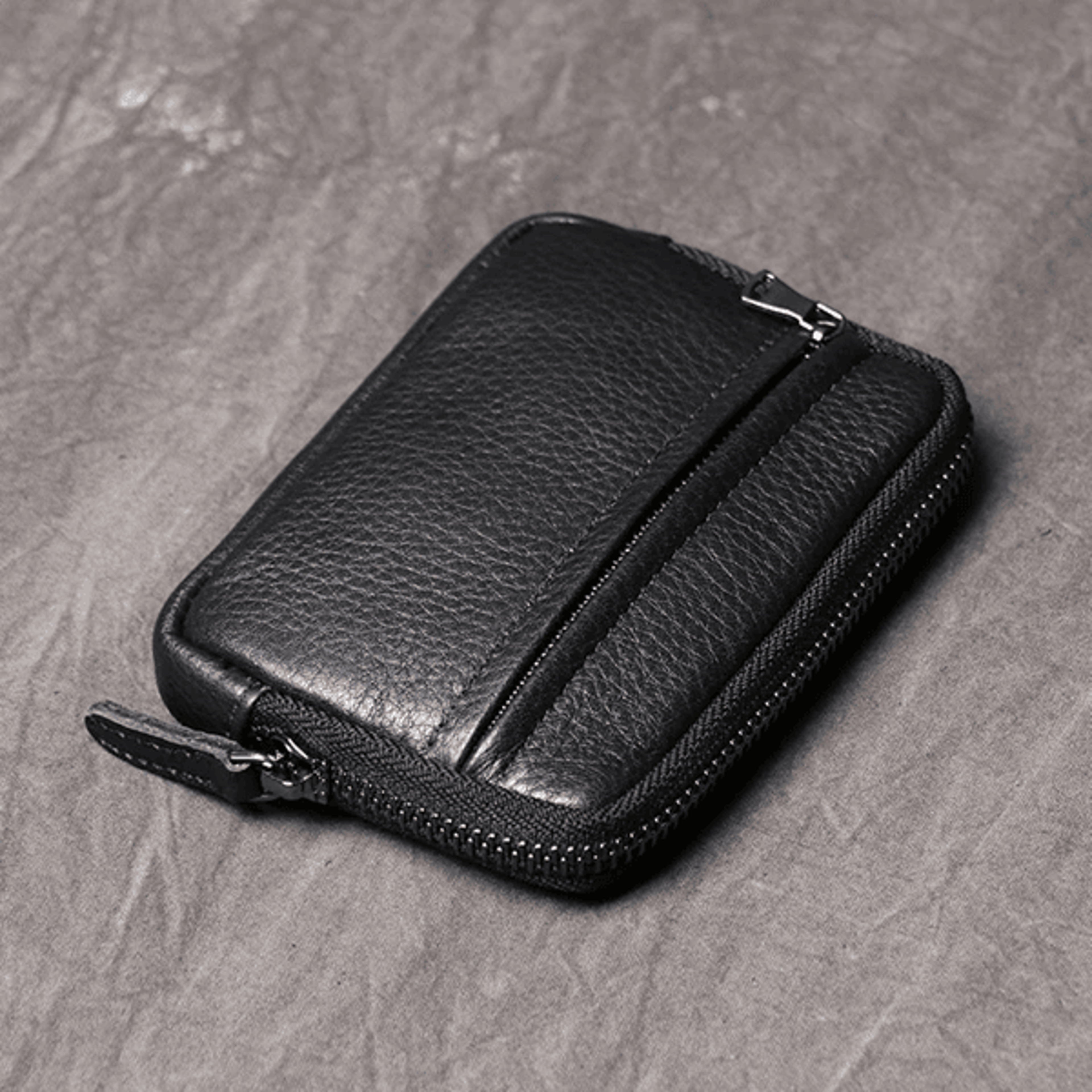 Genuine Leather Mini Zipper Wallet Coin Purse And Key Holder 3