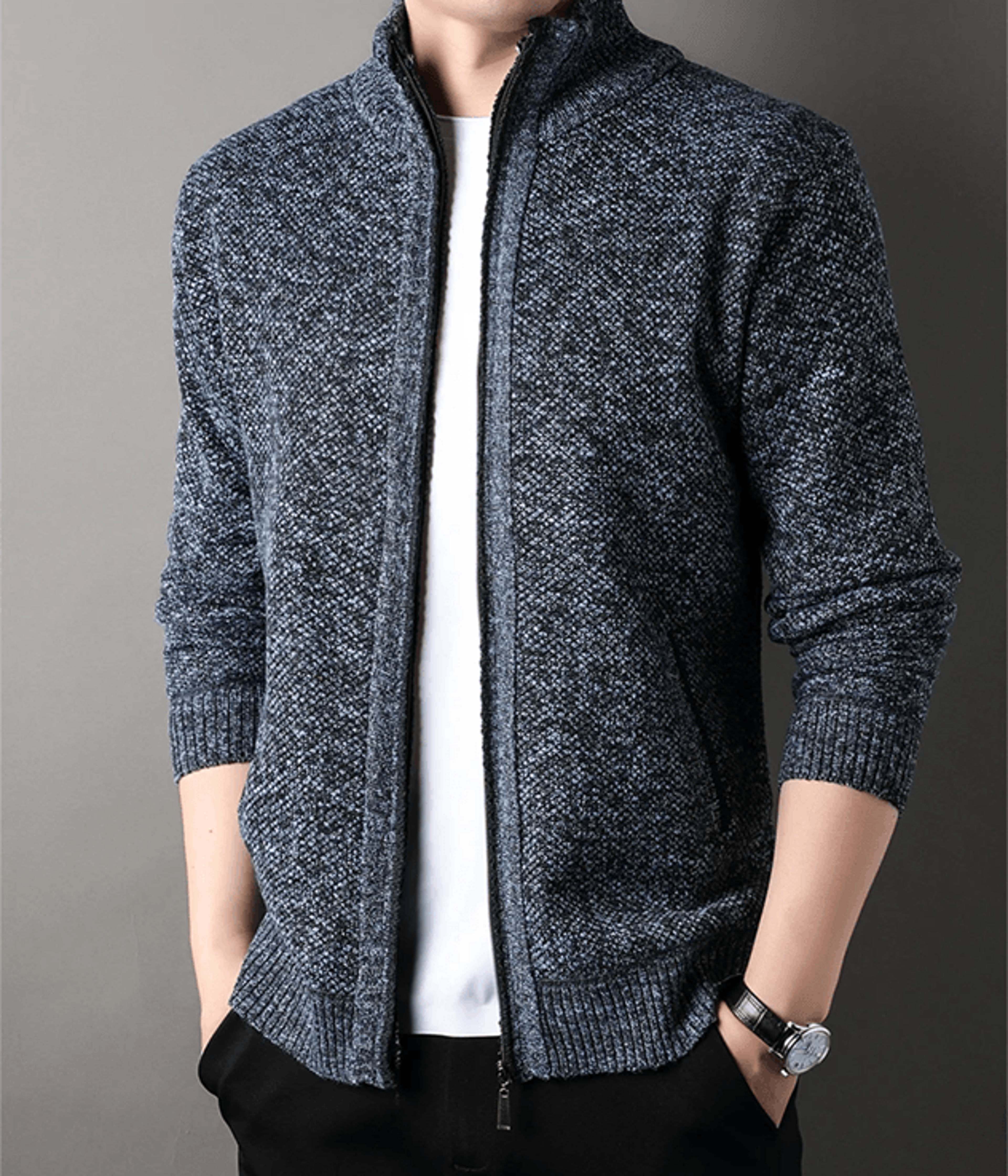 Mens Stand Collar Knit Cardigan Sweater Jacket 3