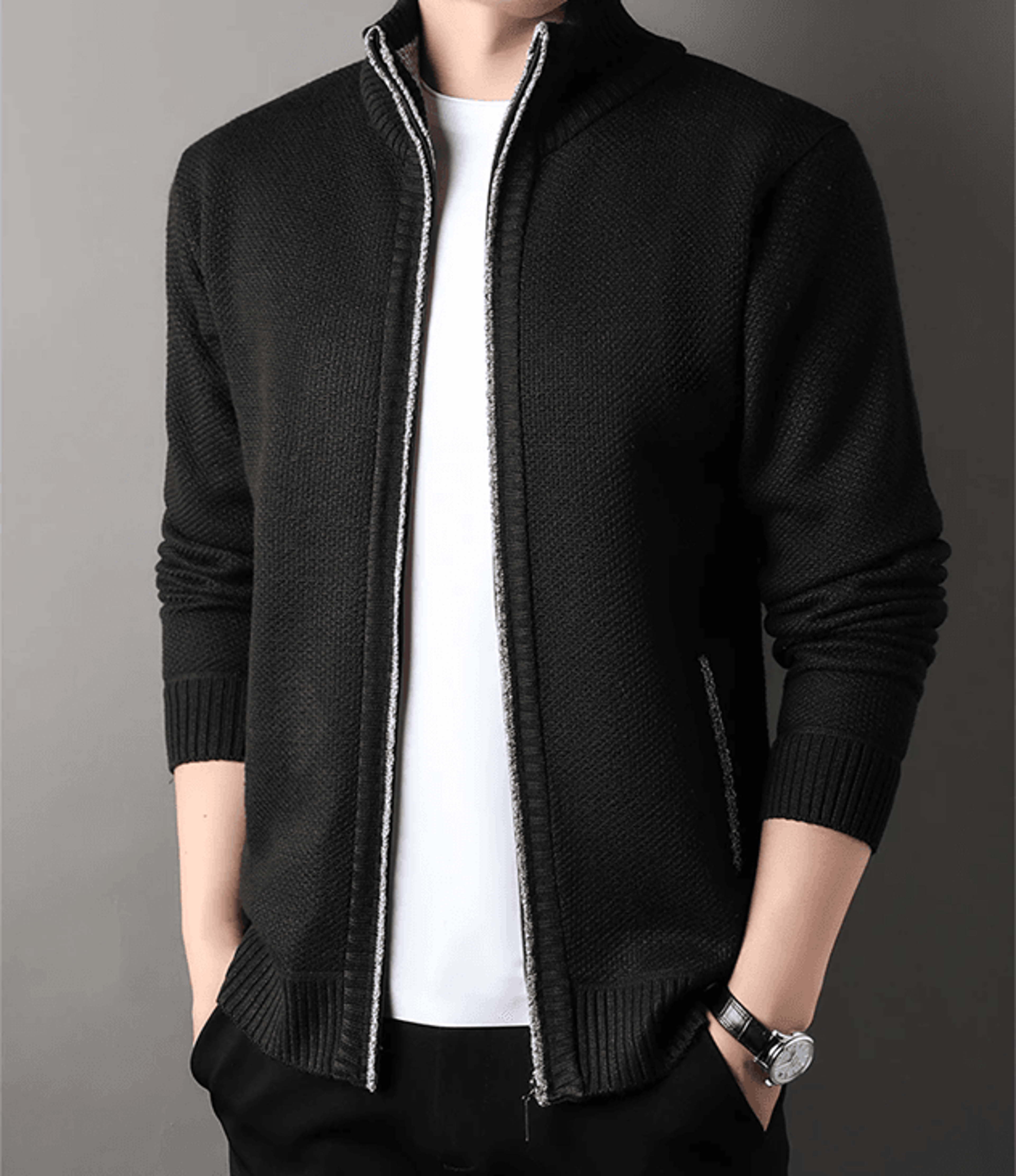 Mens Stand Collar Knit Cardigan Sweater Jacket 5