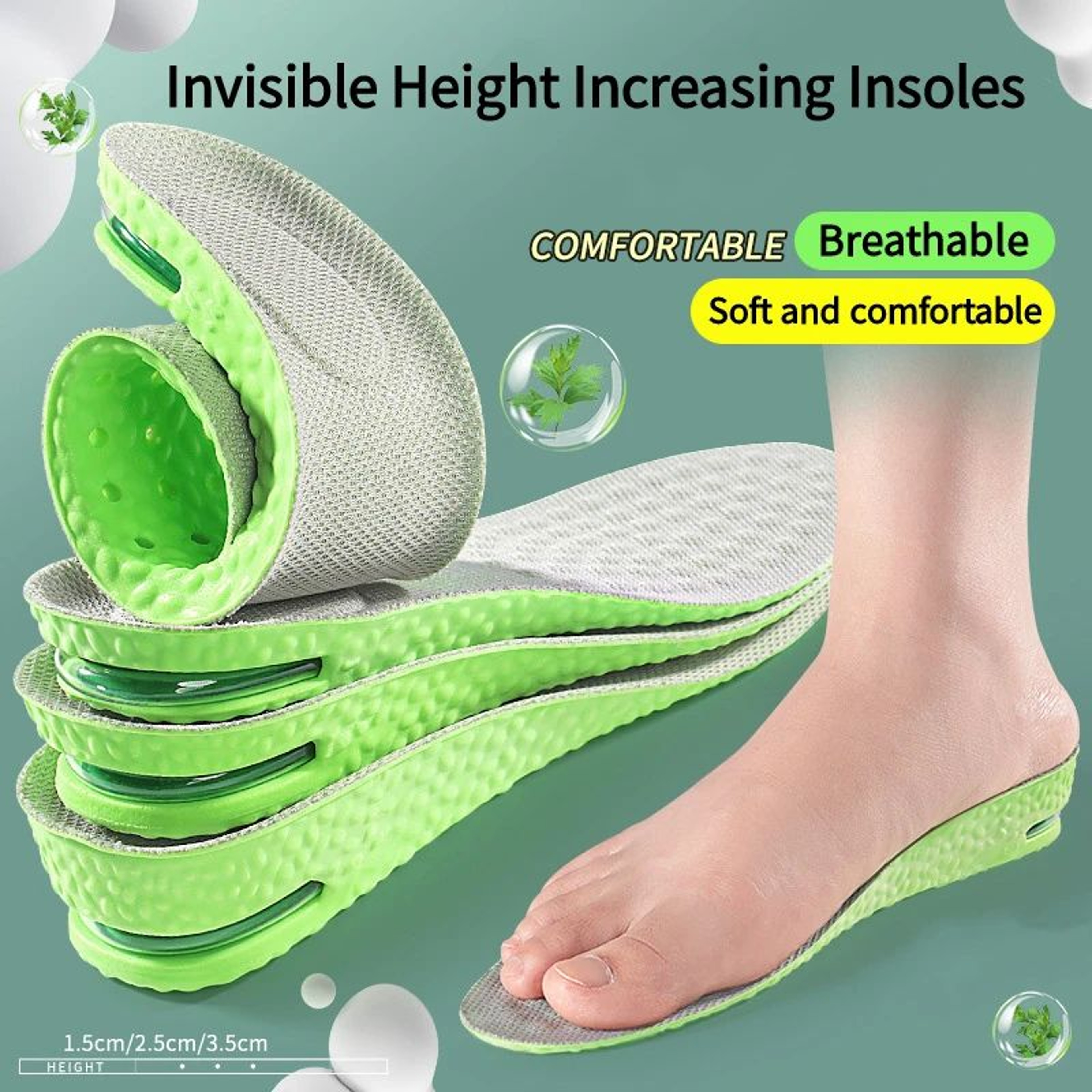 High Rise Air Cushion Height Increase Insoles Breathable Shock Absorbing Shoe Inserts 3