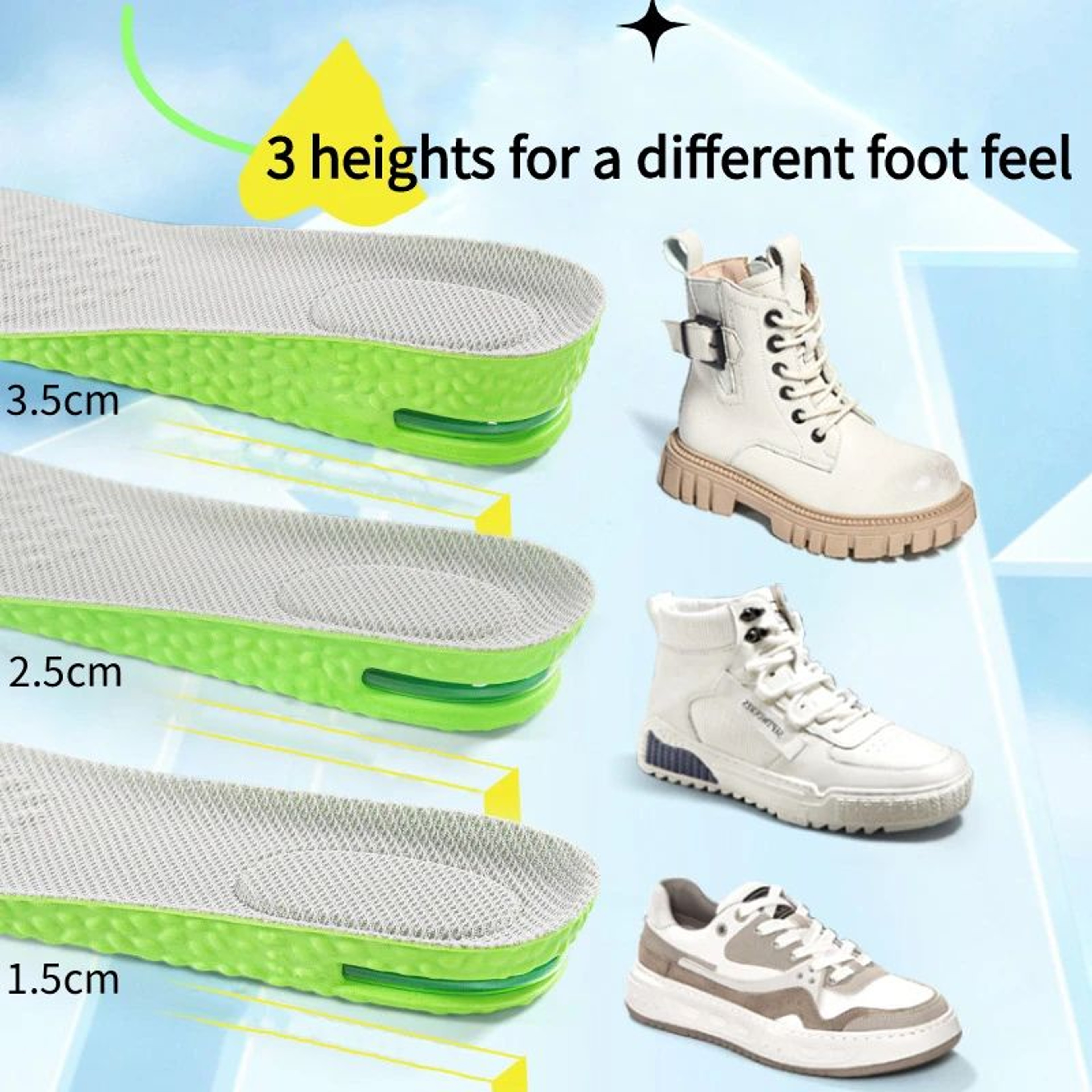 High Rise Air Cushion Height Increase Insoles Breathable Shock Absorbing Shoe Inserts 5