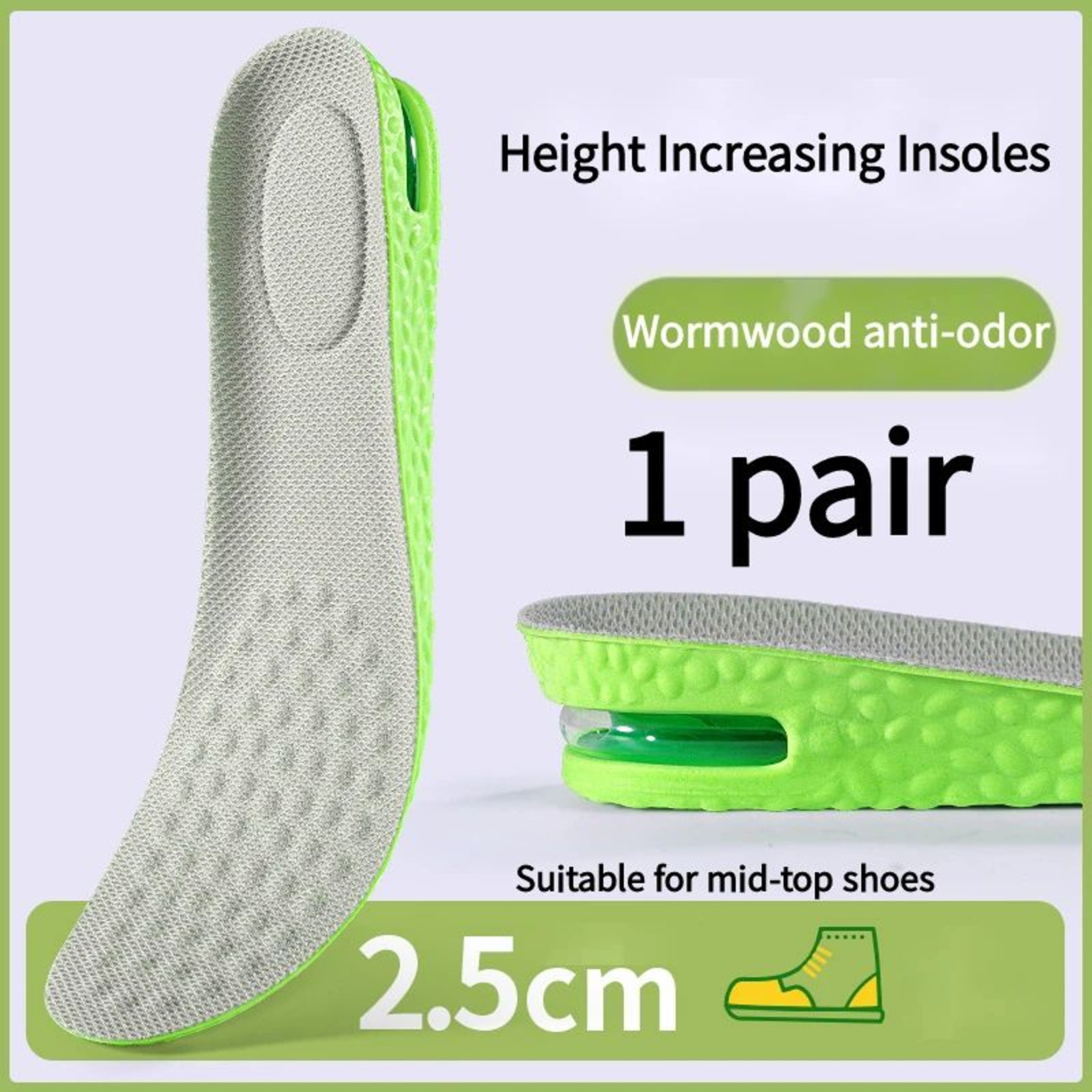 High Rise Air Cushion Height Increase Insoles Breathable Shock Absorbing Shoe Inserts 7