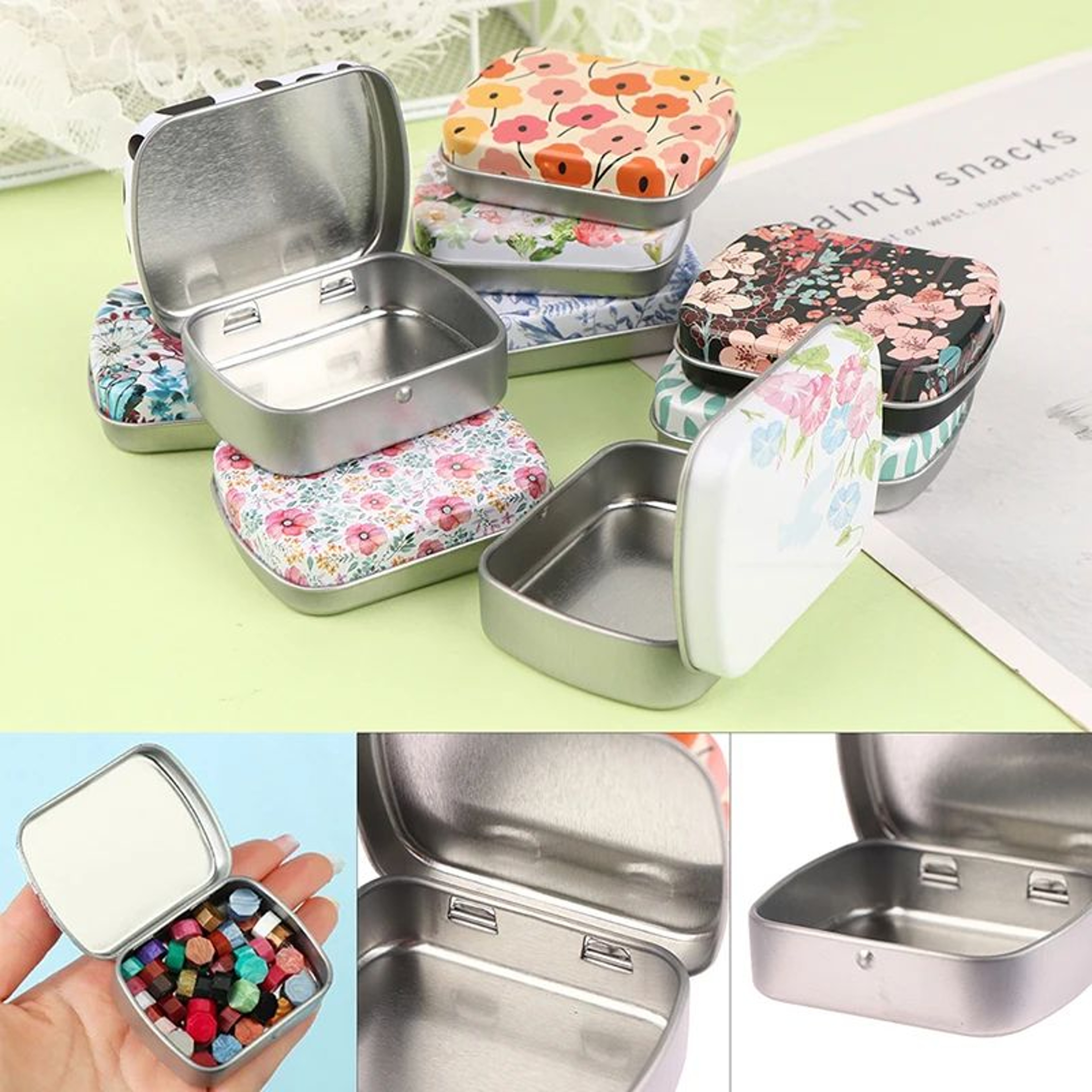 Mini Metal Hinged Tin Box Small Storage Organizer Container 2