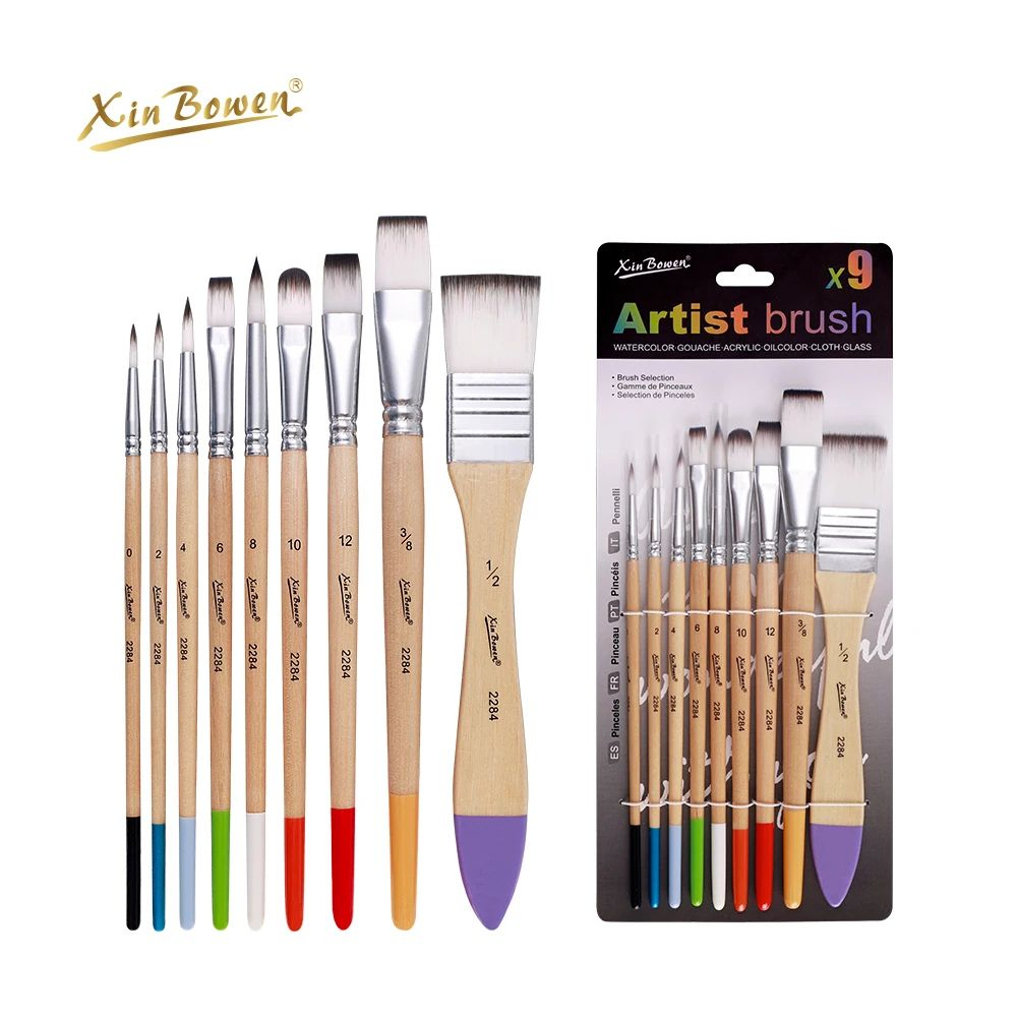 BeginnerPro Nylon Paint Brush Set For Acrylic Watercolor And Oil Painting 6