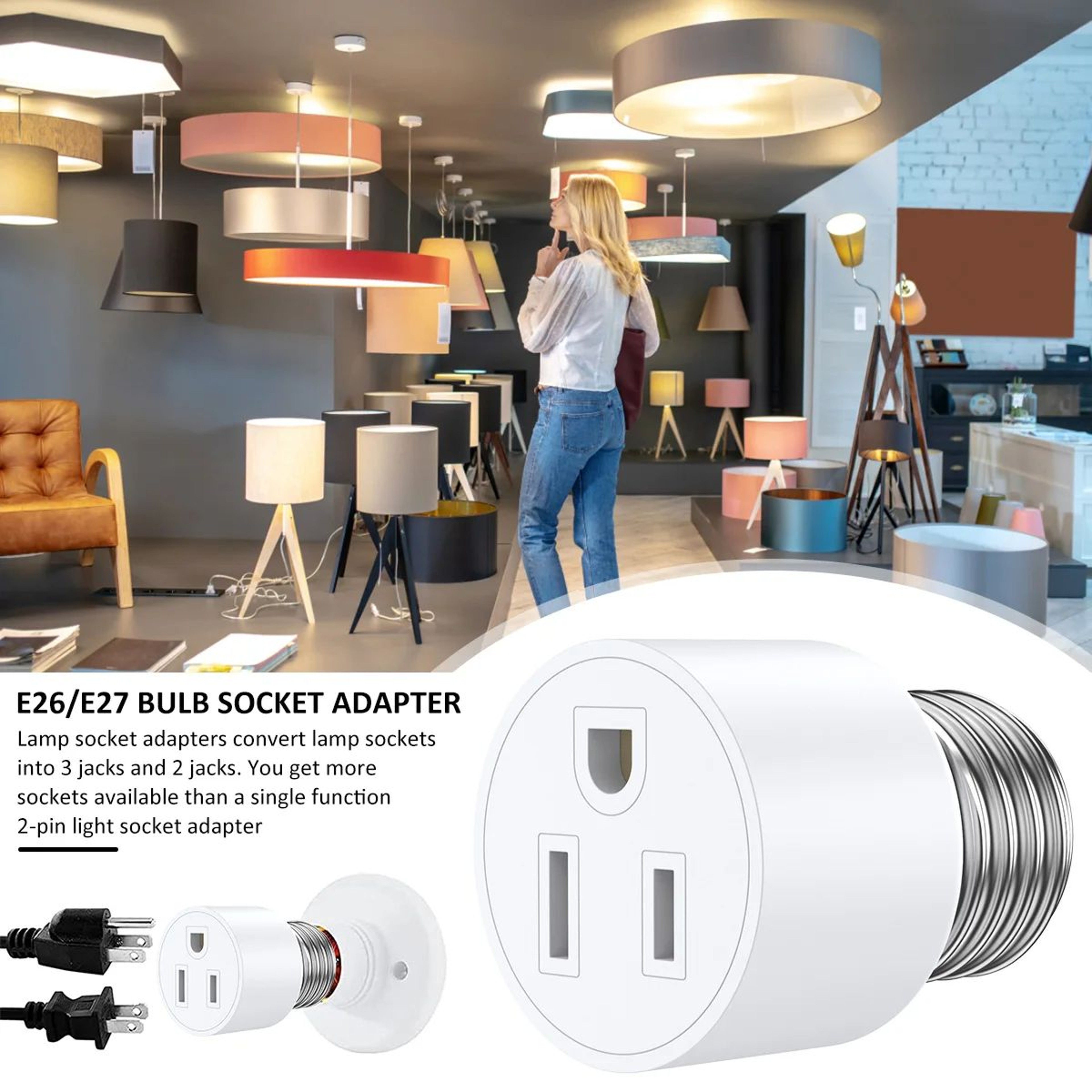 PowerConvert Light Socket Adapter Plug For E26 E27 Bulbs 2