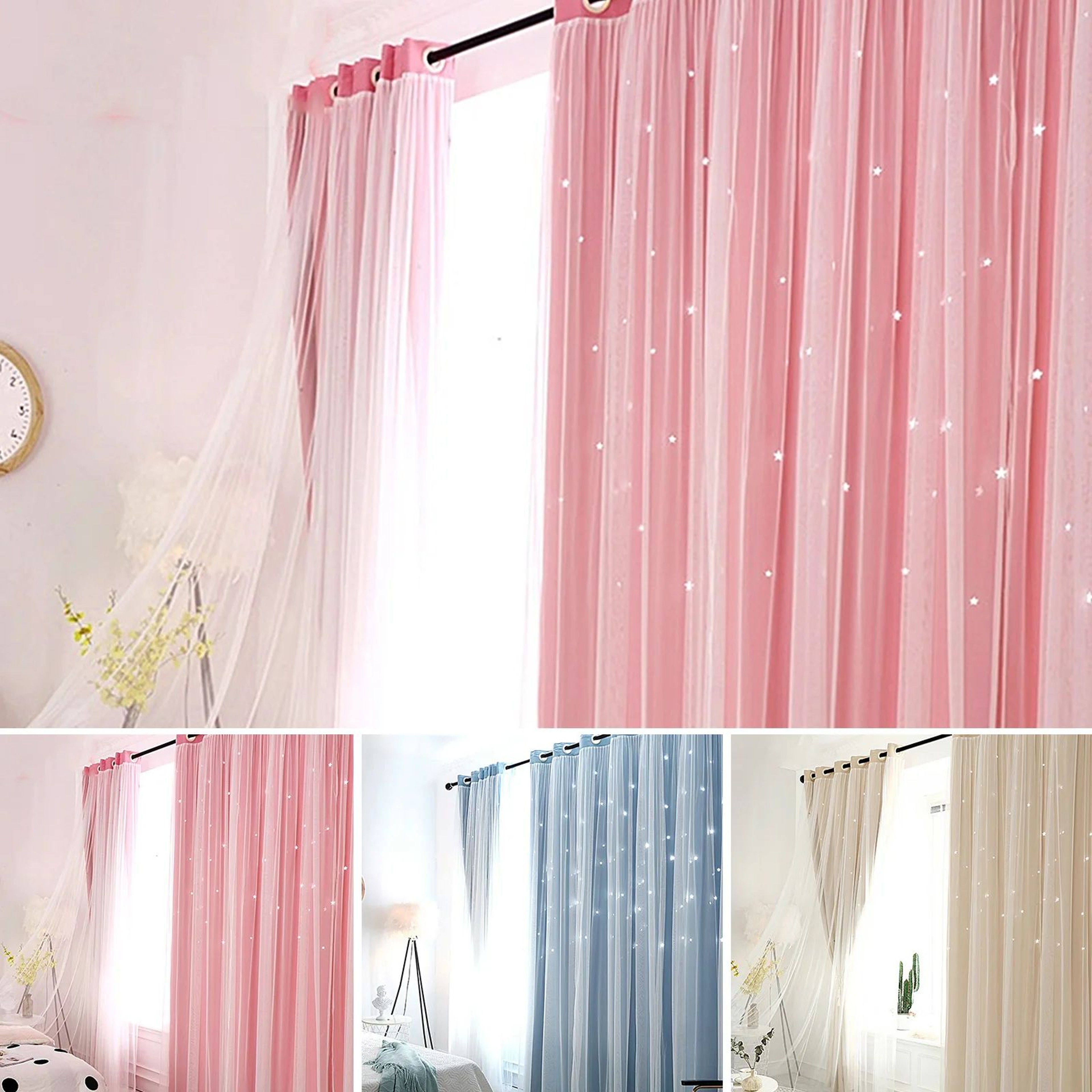 StarGlow Sheer Blackout Curtains With Decorative Hollow Design 2
