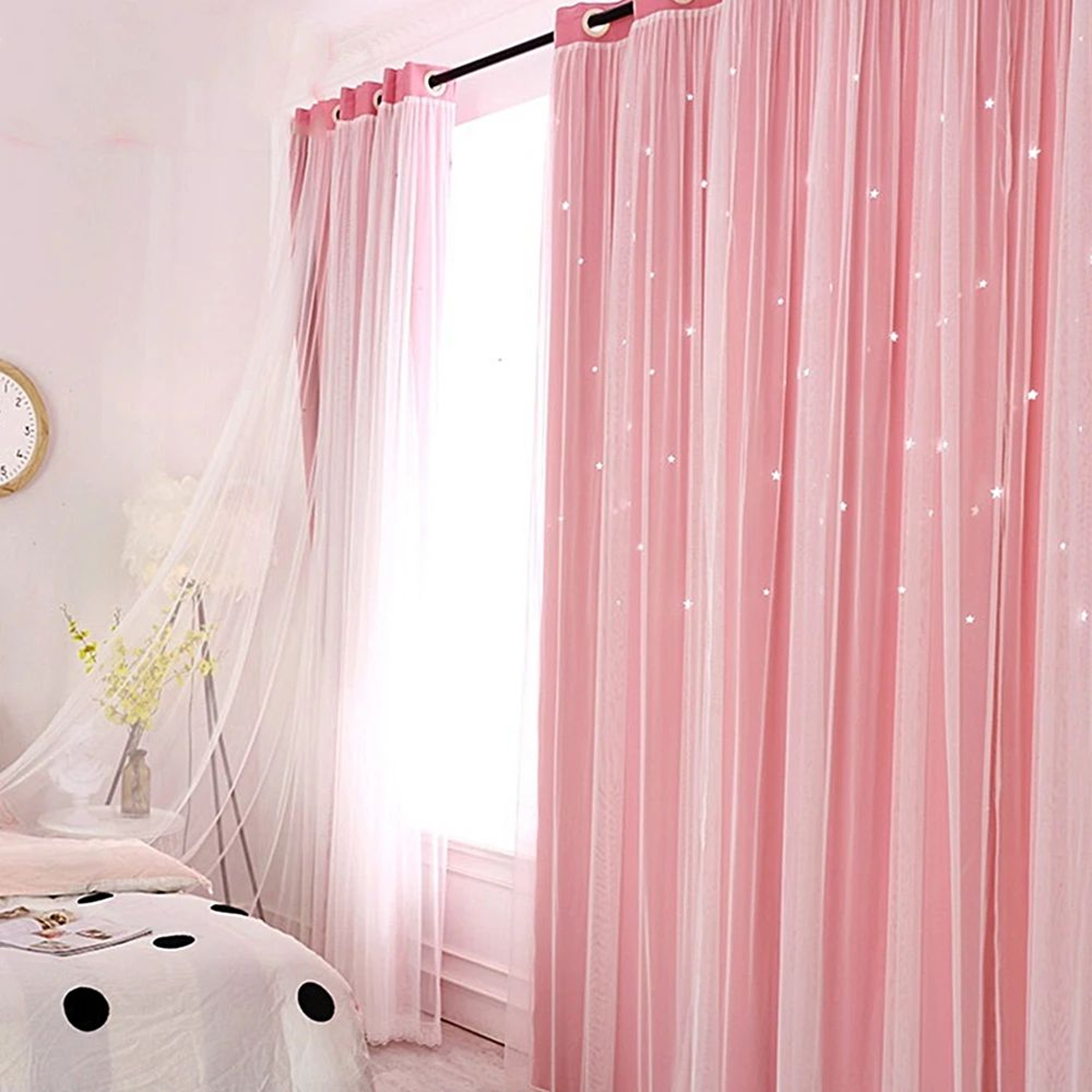 StarGlow Sheer Blackout Curtains With Decorative Hollow Design 4