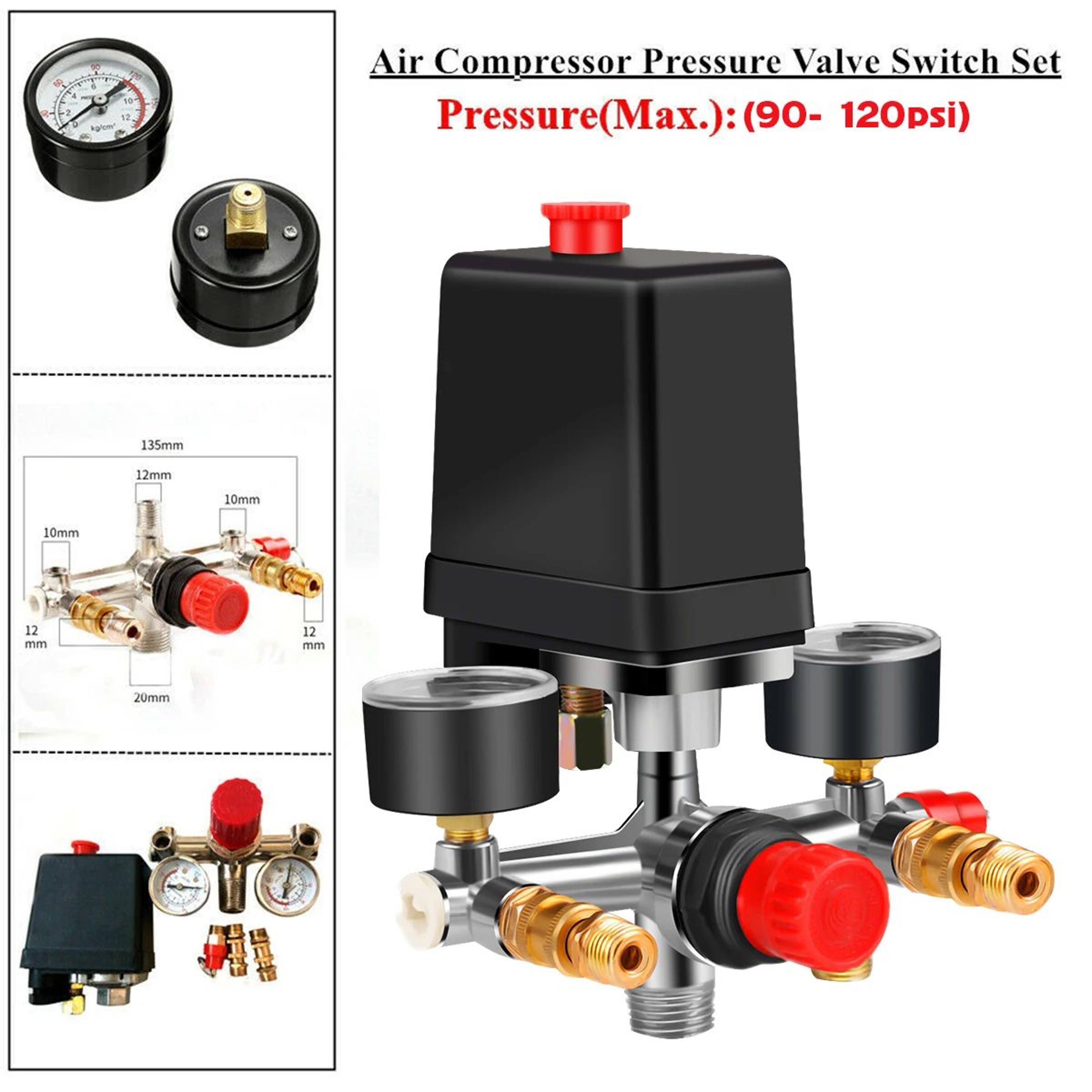 Air Compressor Pressure Switch Control Manifold With Regulator And Gauges 1
