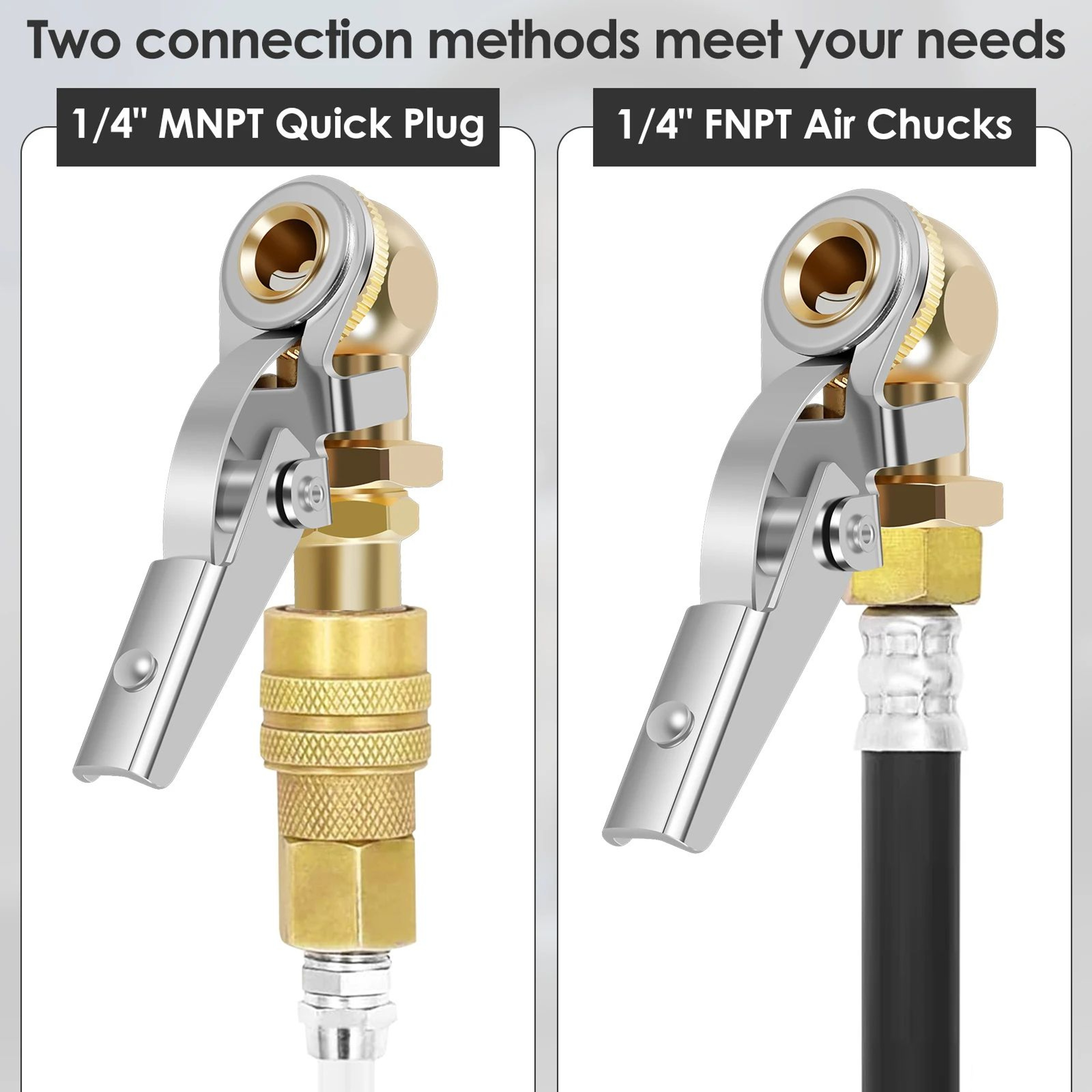 2 Piece Tire Air Chuck Adapter Set Quick Connect Inflator Valve Nozzle For Car Air Pump 4