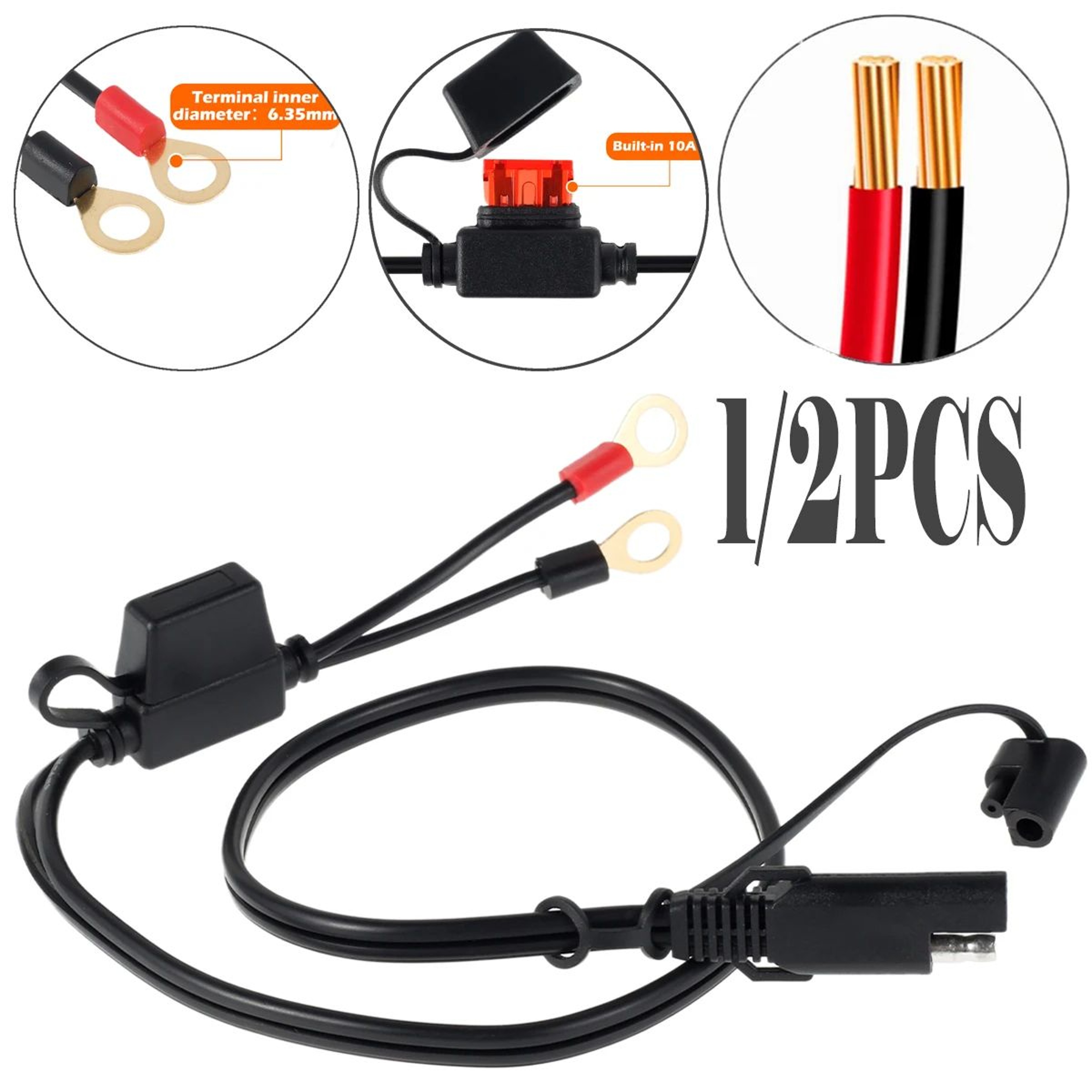 SAE Battery Charger Cable Quick Connect Extension With Fuse For Motorcycle And Car Use 0