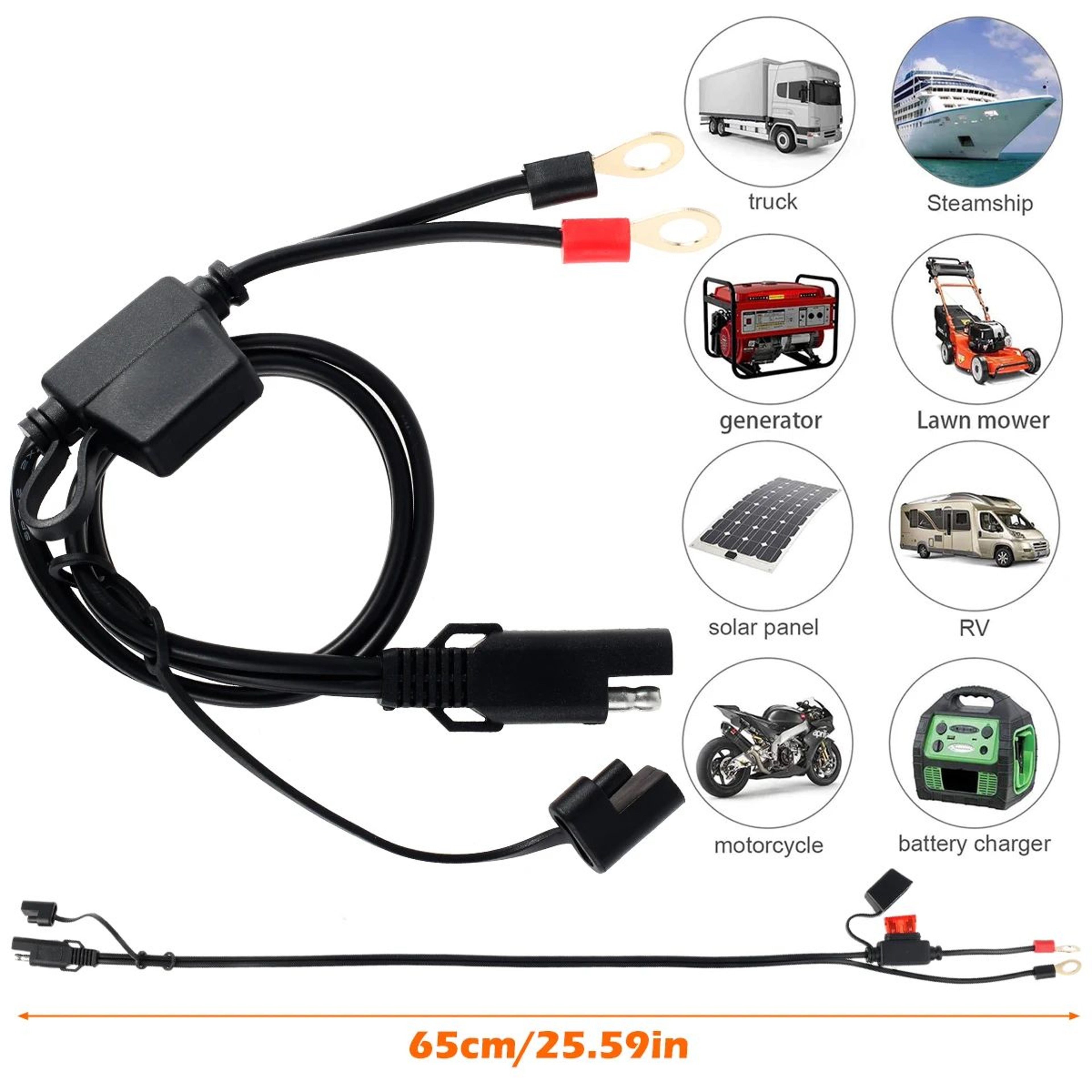 SAE Battery Charger Cable Quick Connect Extension With Fuse For Motorcycle And Car Use 5