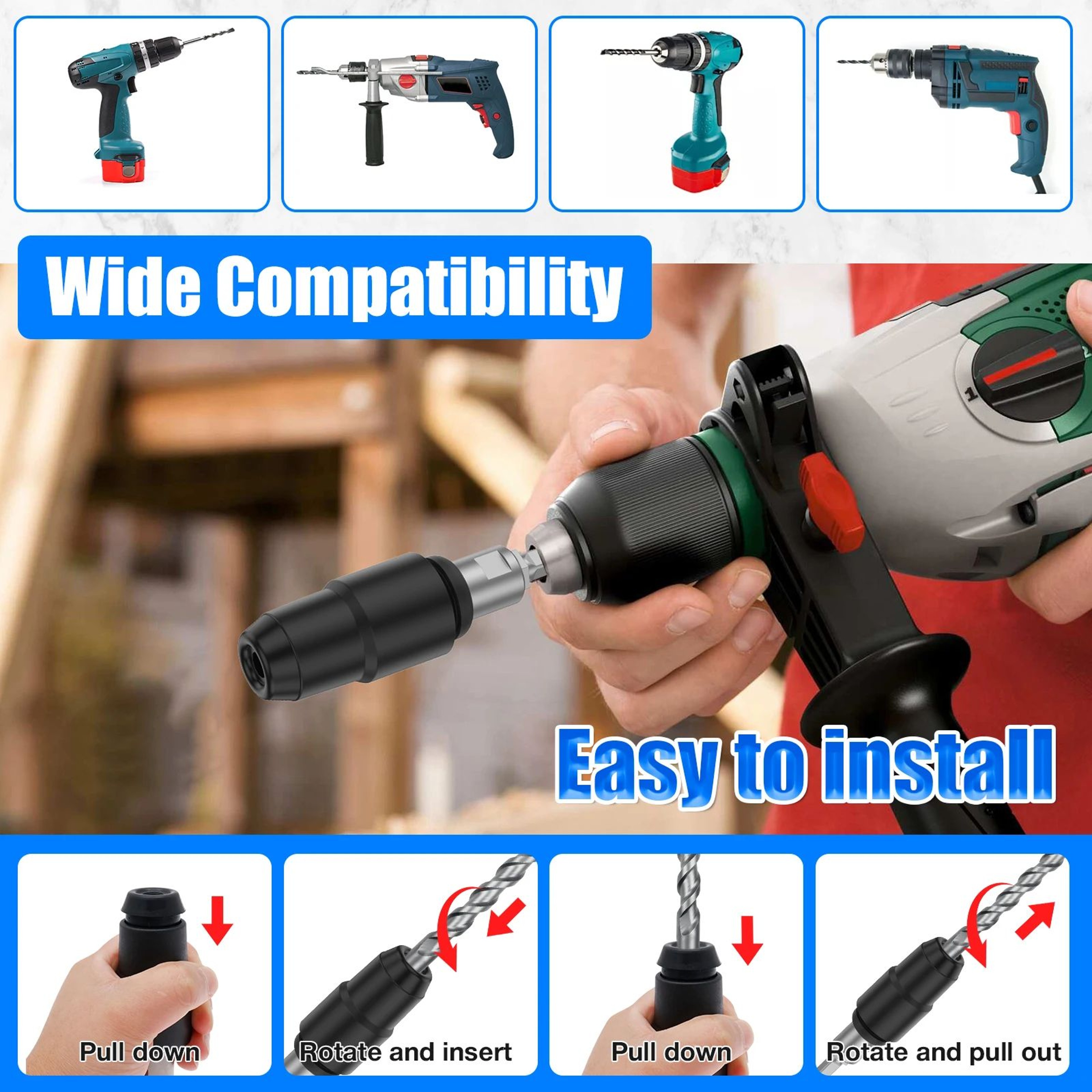 Heavy Duty Rotary Hammer Drill Bit Adapter Carbon Steel Converter For SDS Drills 2