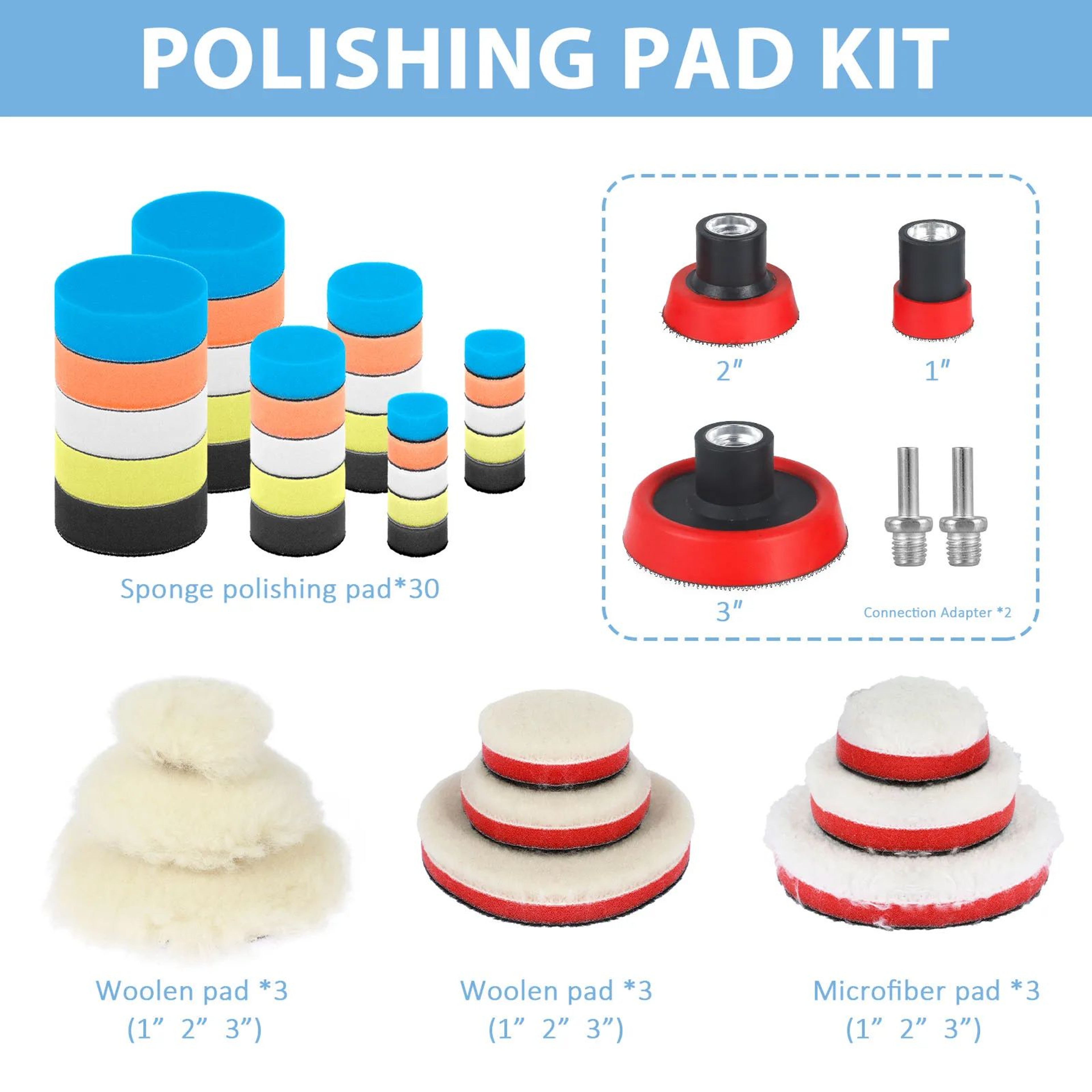 44 Piece Car Polishing Pad Kit Sponge And Microfiber Buffing Pads With Drill Adapter 4