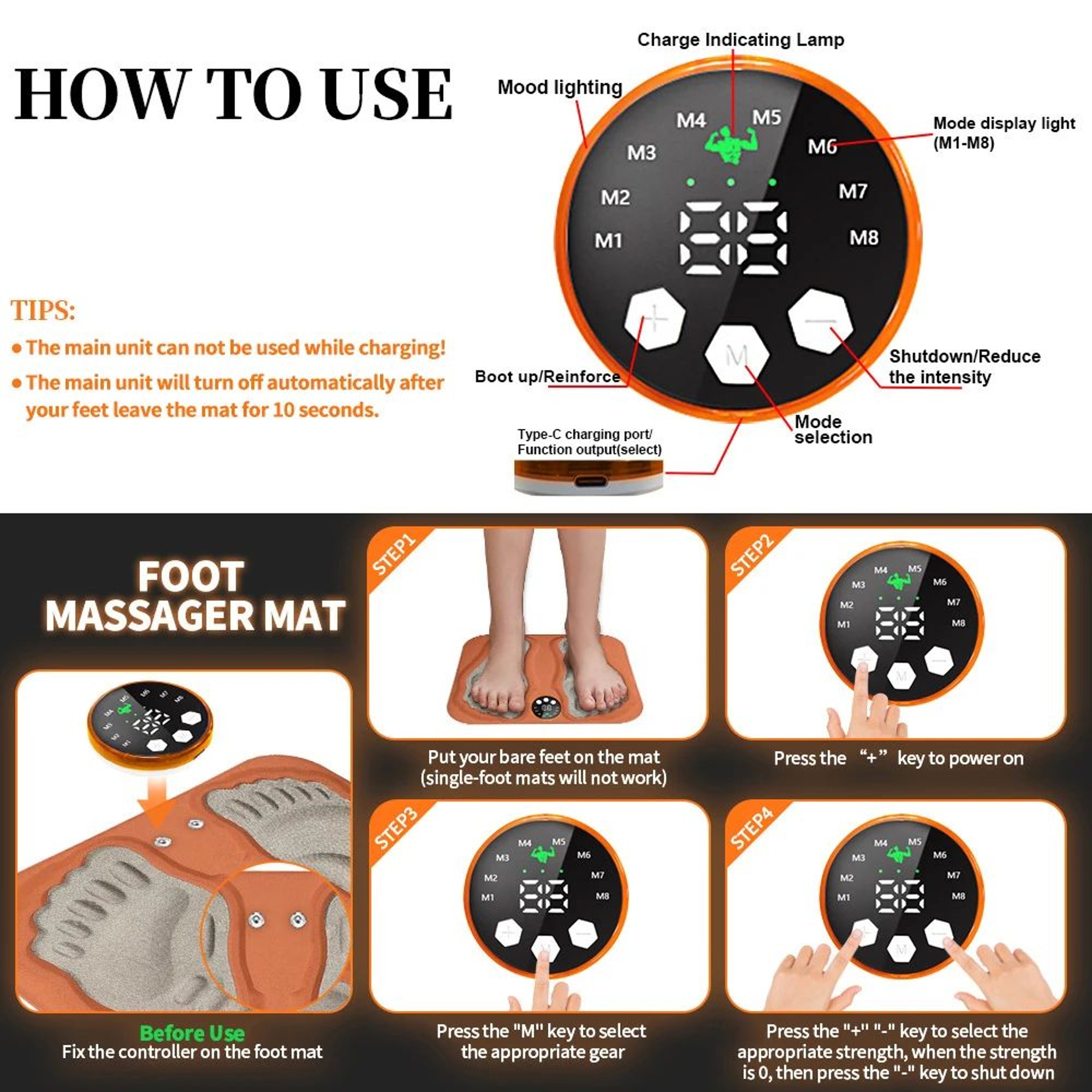 Smart Foot Massager Pad Electric EMS Foot Massage Mat With Remote Control 3