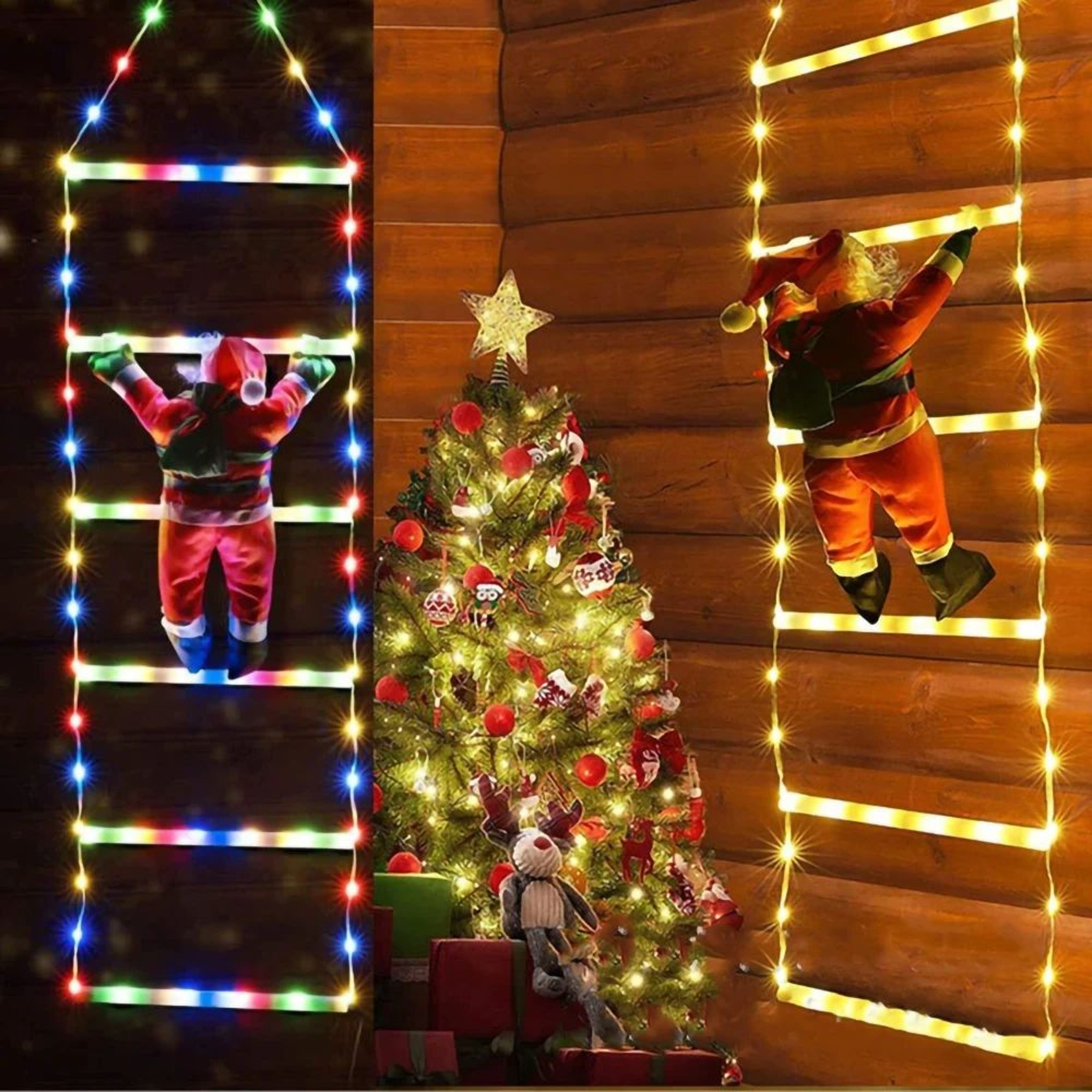 Santa Climbing Ladder Christmas Lights Waterproof Holiday Decoration For Indoor Outdoor 2