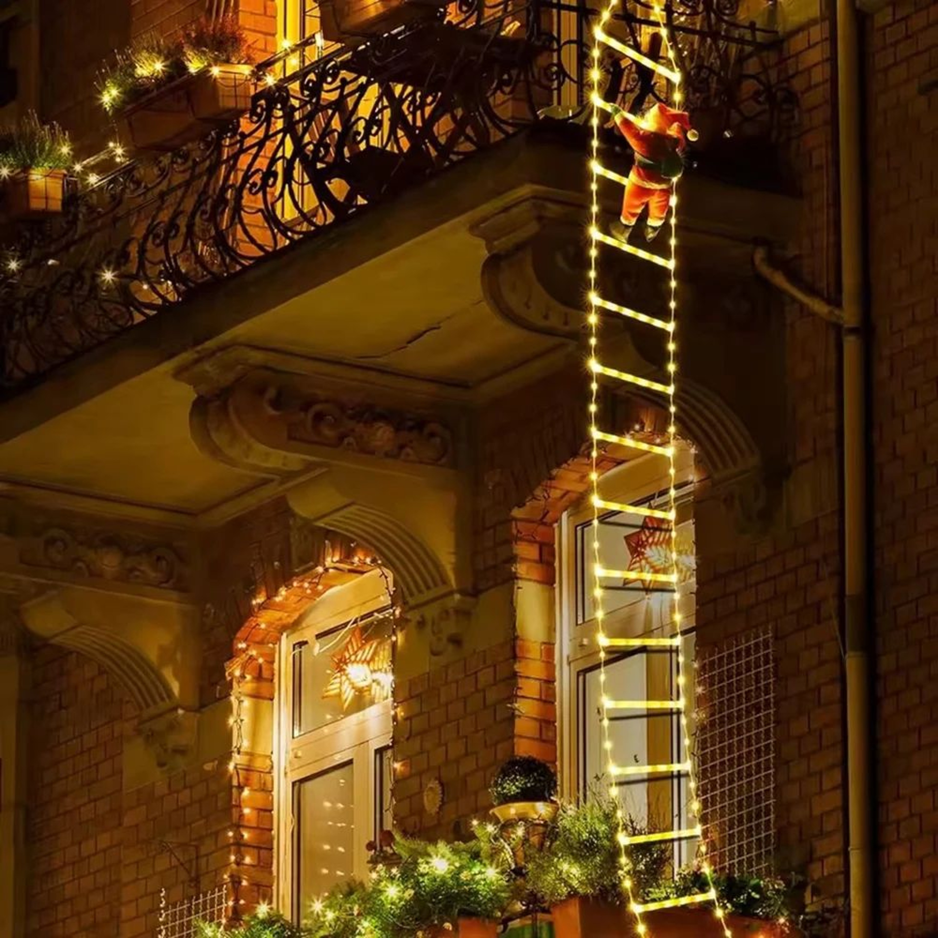 Santa Climbing Ladder Christmas Lights Waterproof Holiday Decoration For Indoor Outdoor 7
