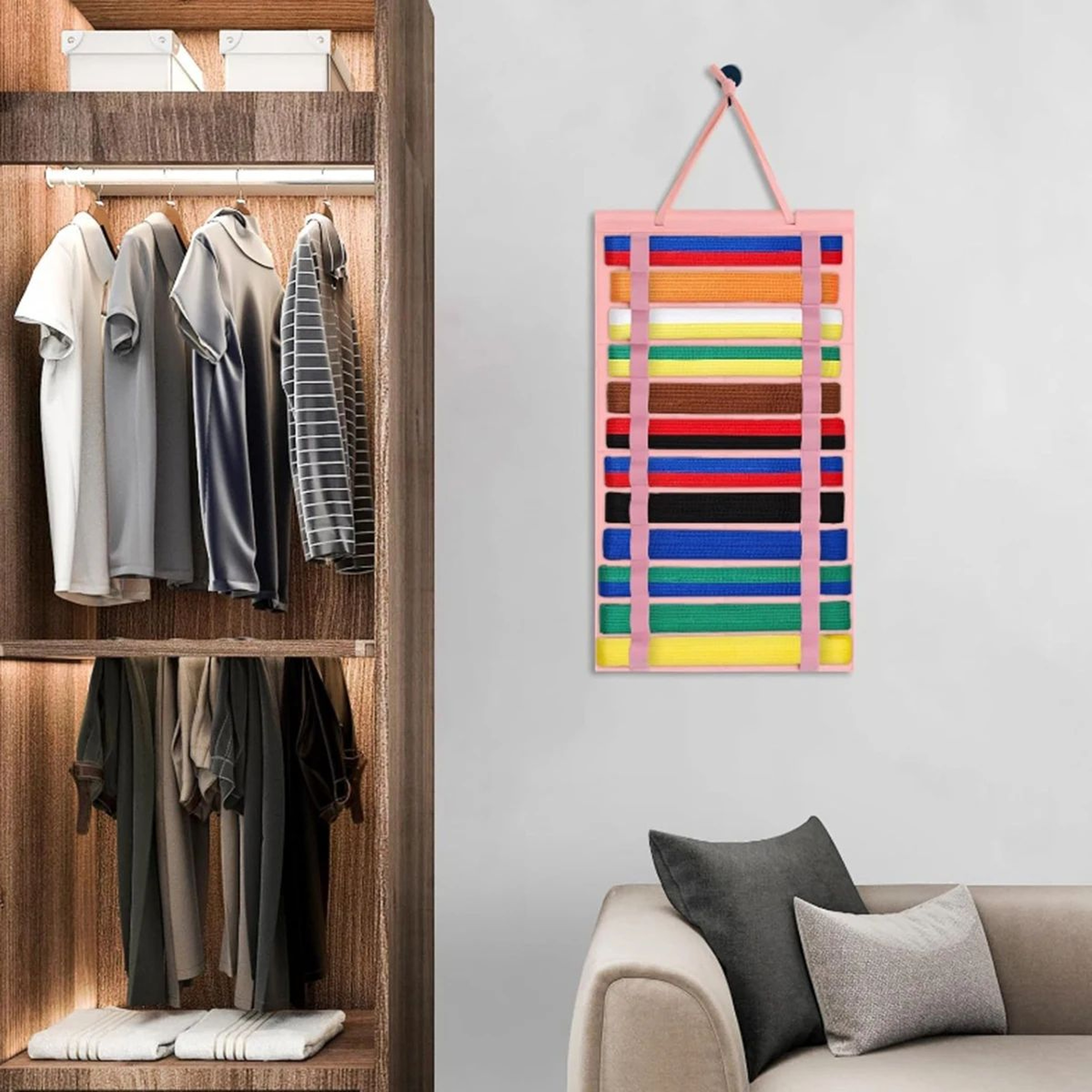 Martial Arts Belt Display Rack With Medal Holder Wall Organizer 2