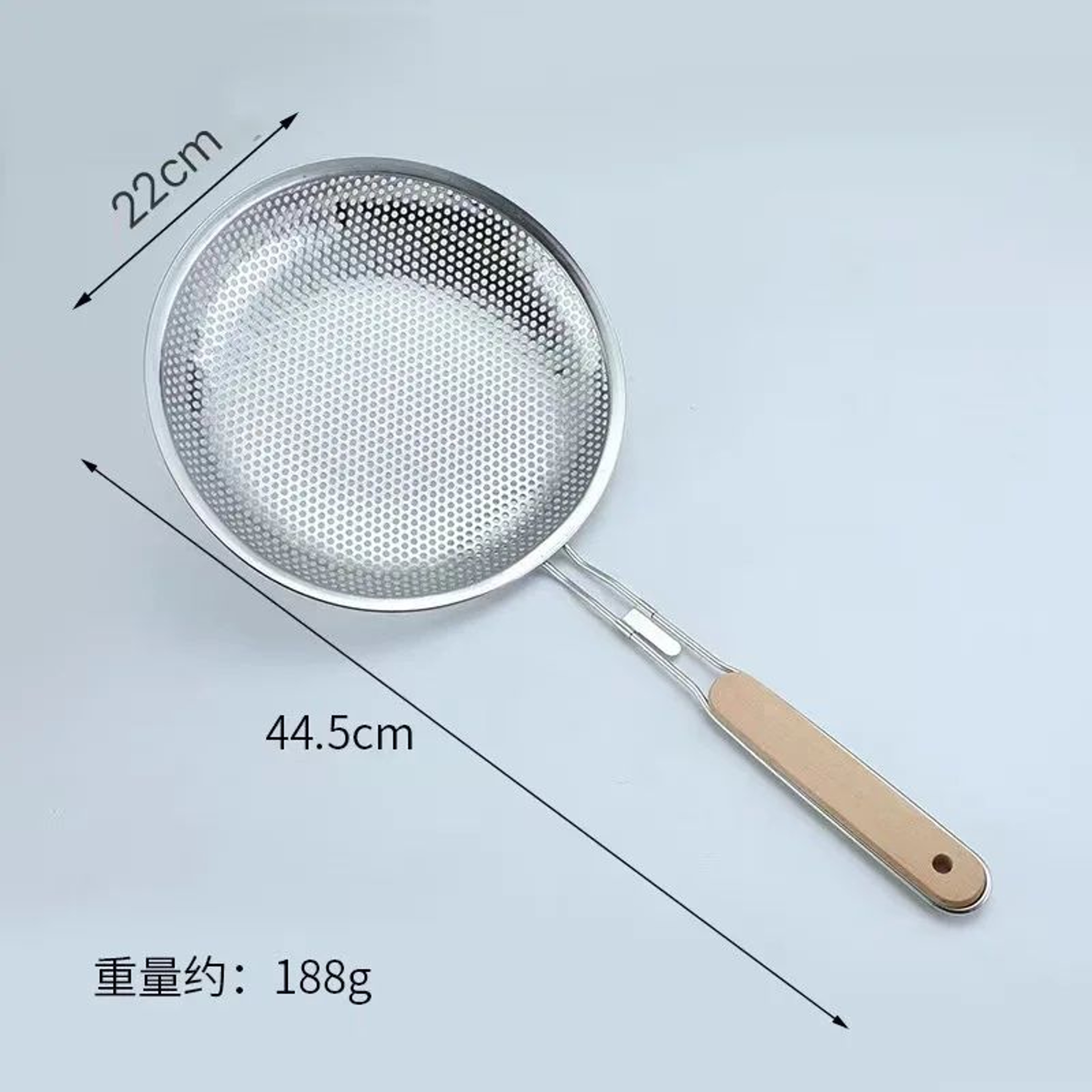 Stainless Steel Skimmer Ladle With Wooden Handle For Oil And Food Straining 8