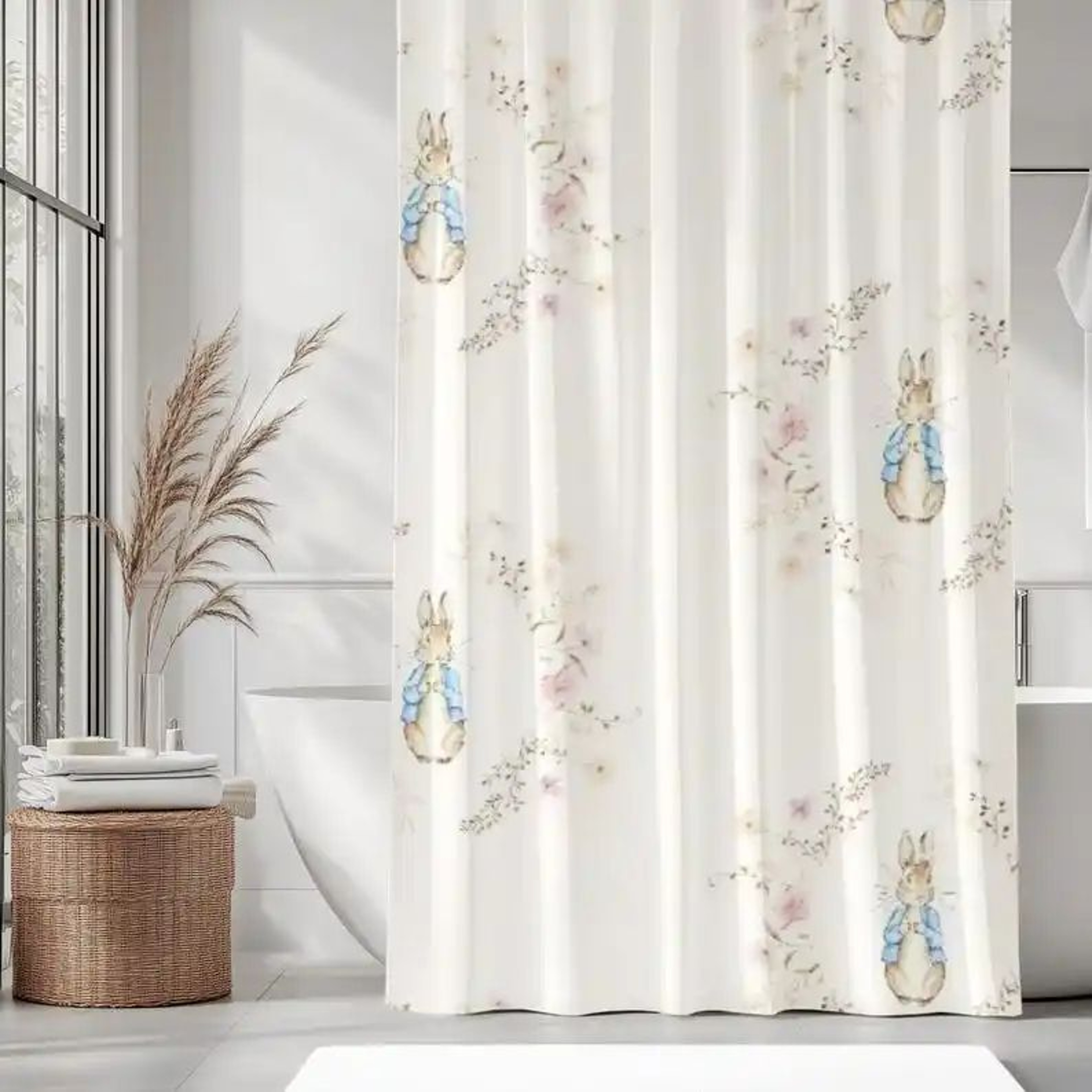 Peter Rabbit Shower Curtain Kids Bathroom Curtain Vintage Floral Decor 0