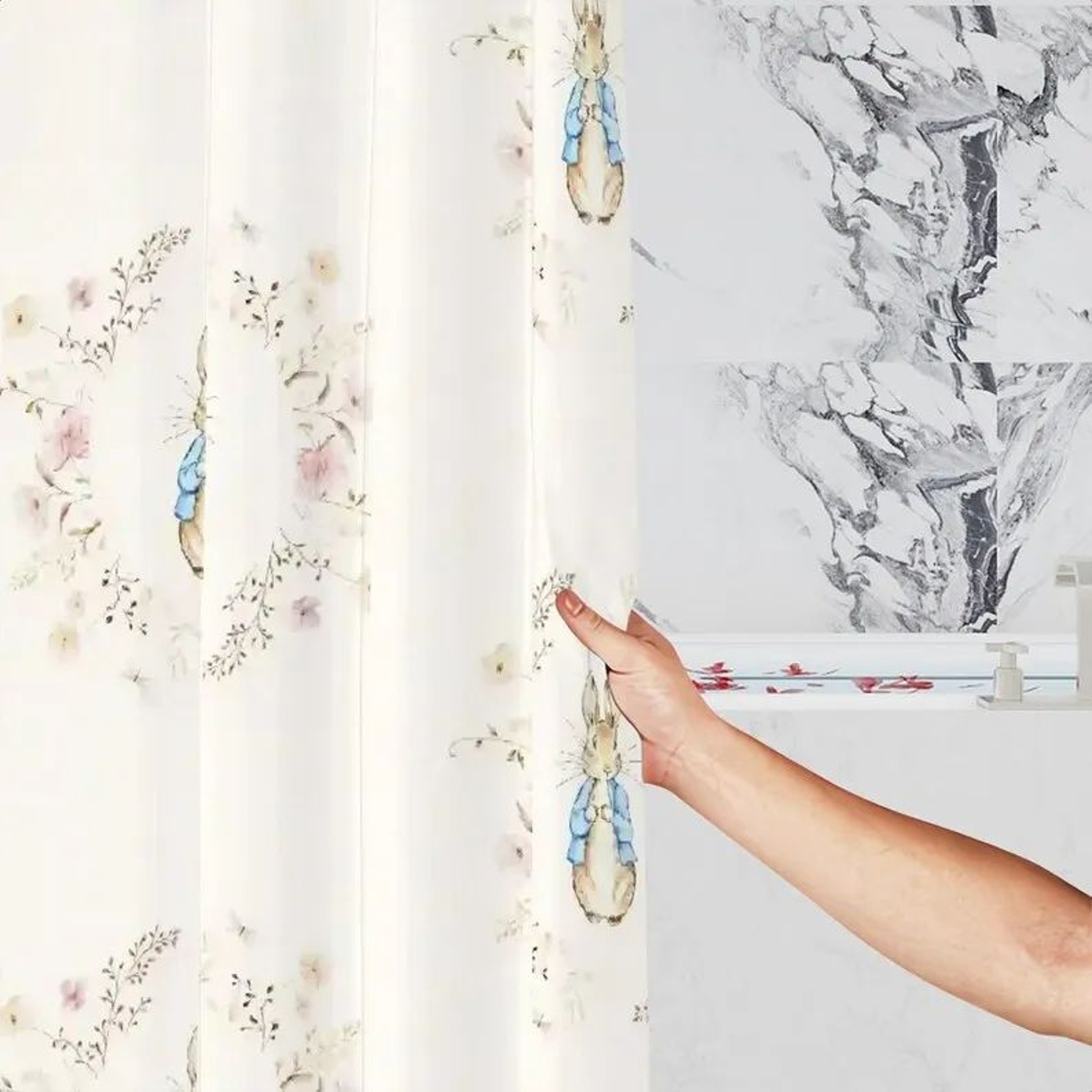 Peter Rabbit Shower Curtain Kids Bathroom Curtain Vintage Floral Decor 4