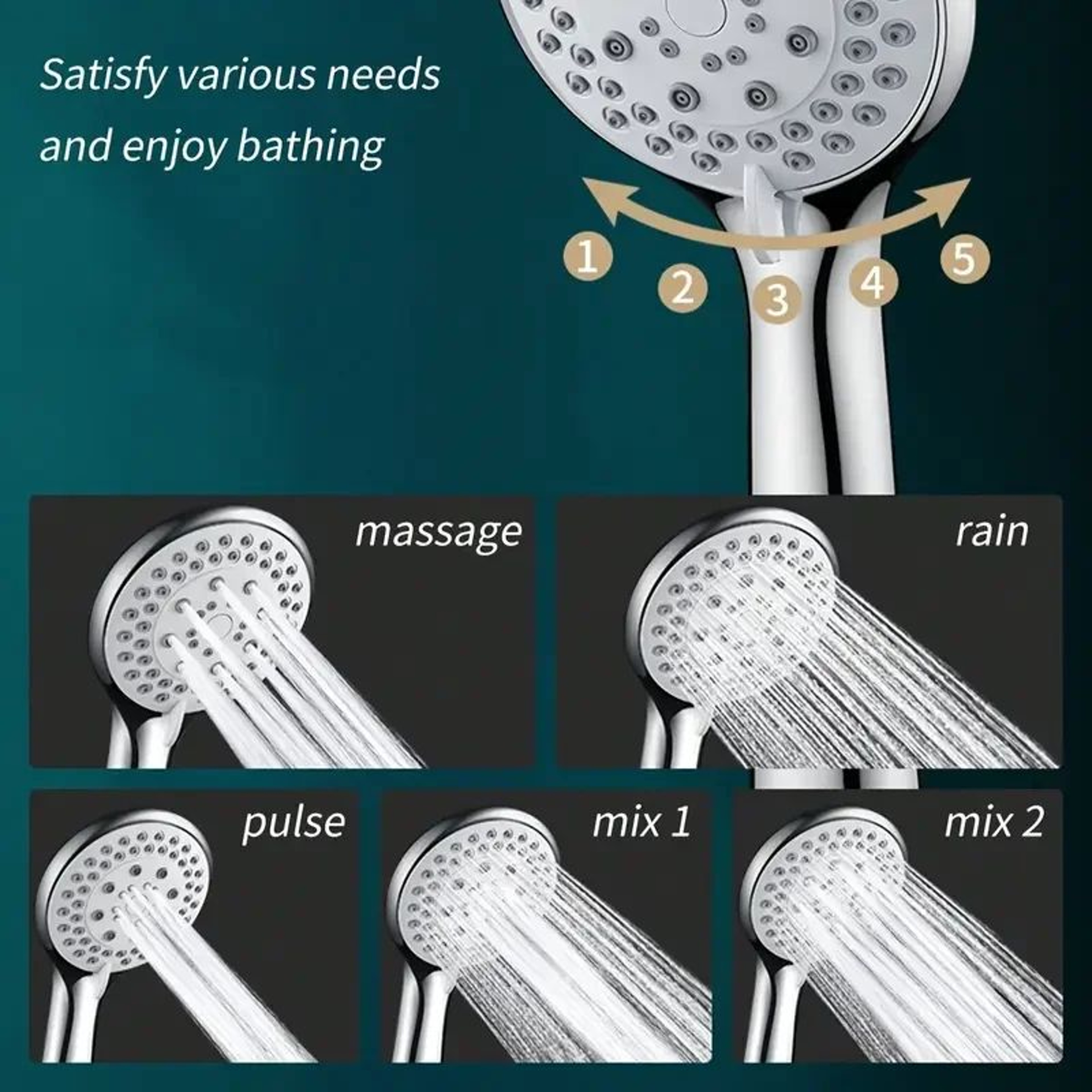 High Pressure Handheld Shower Head 5 Mode Adjustable Large Water Outlet 1
