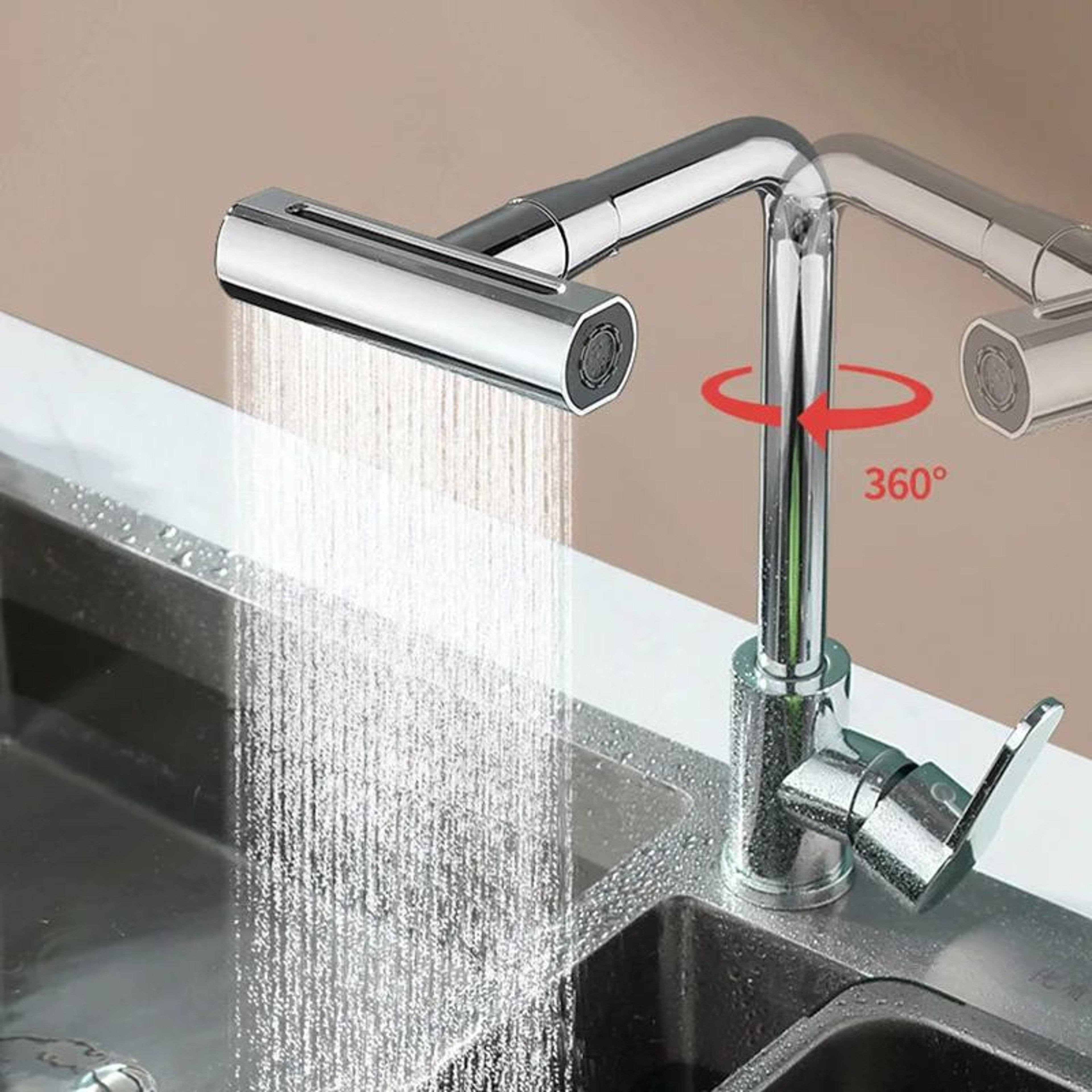 Pull Out Kitchen Faucet Stainless Steel Rotatable Sink Tap 3