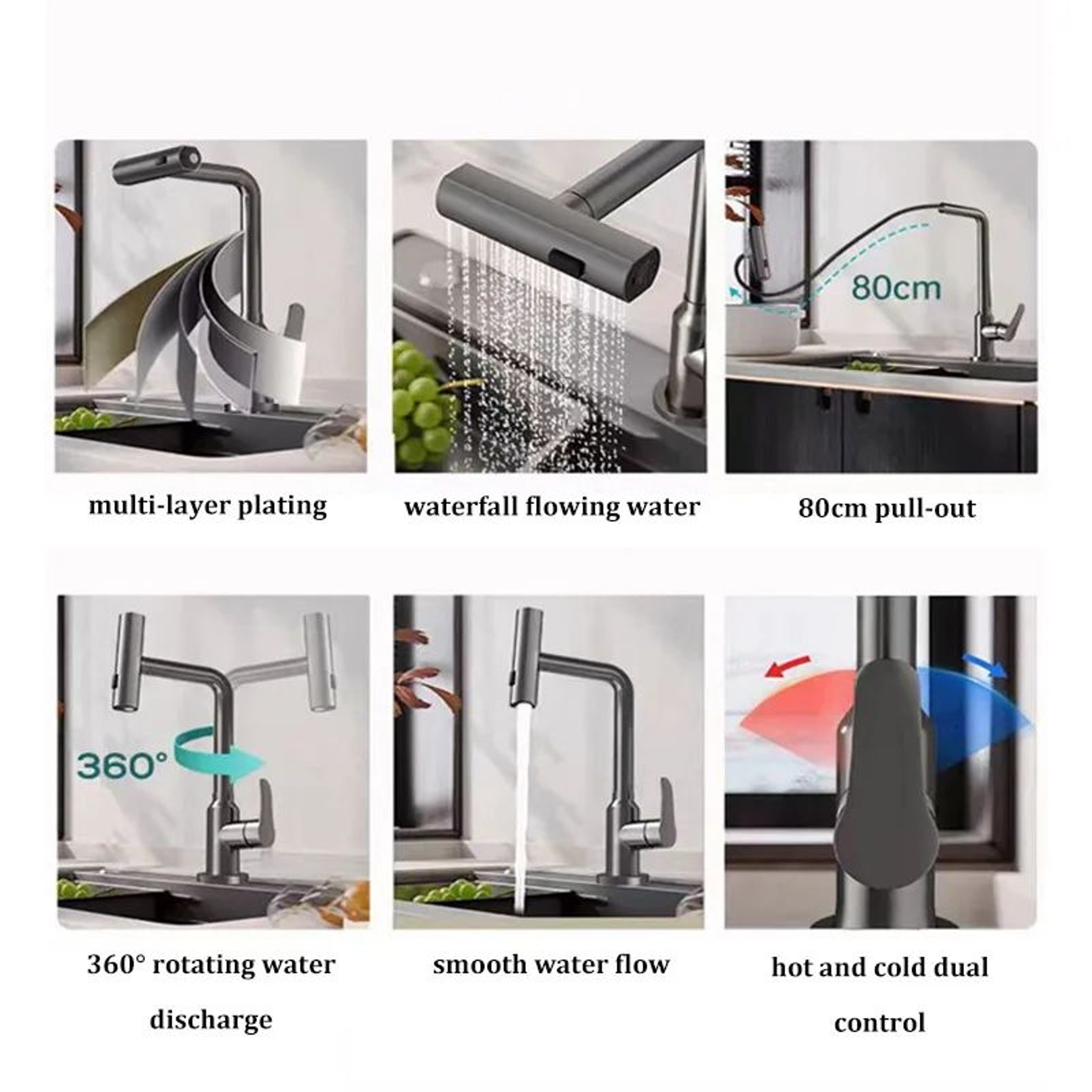 Pull Out Kitchen Faucet Stainless Steel Rotatable Sink Tap 5