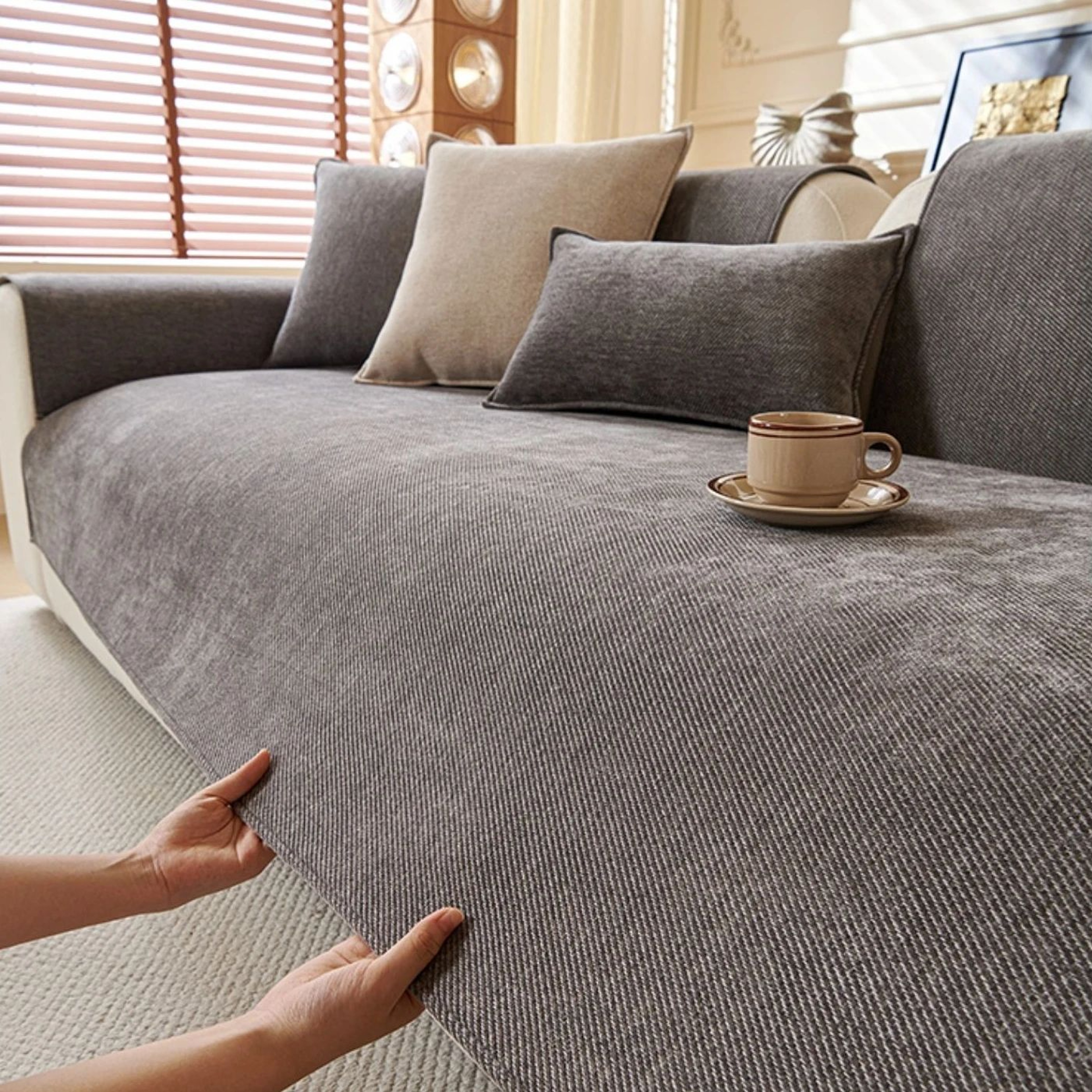 Minimalist Chenille Sofa Cover Anti Slip Couch Protector For Living Room Decor 5