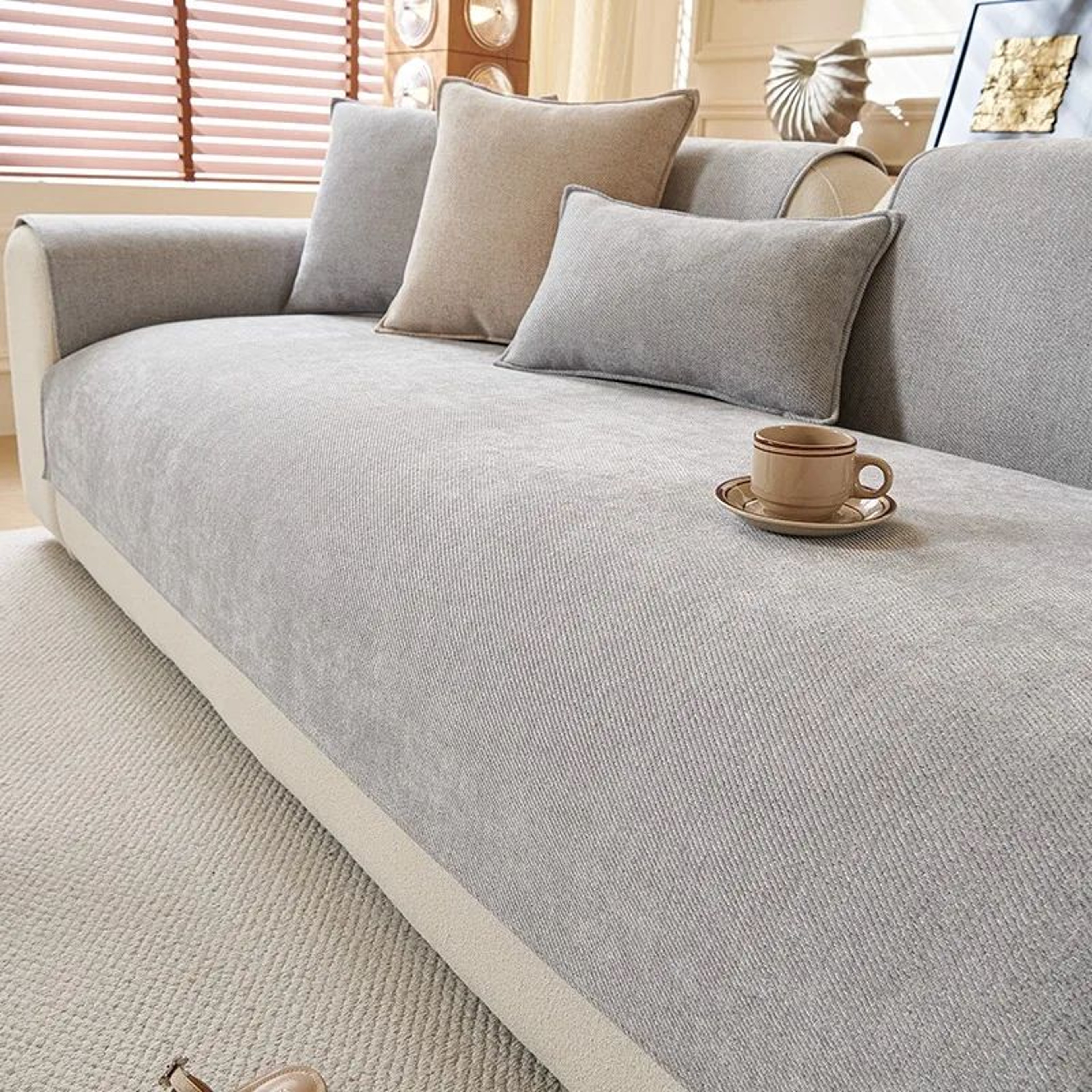 Minimalist Chenille Sofa Cover Anti Slip Couch Protector For Living Room Decor 10