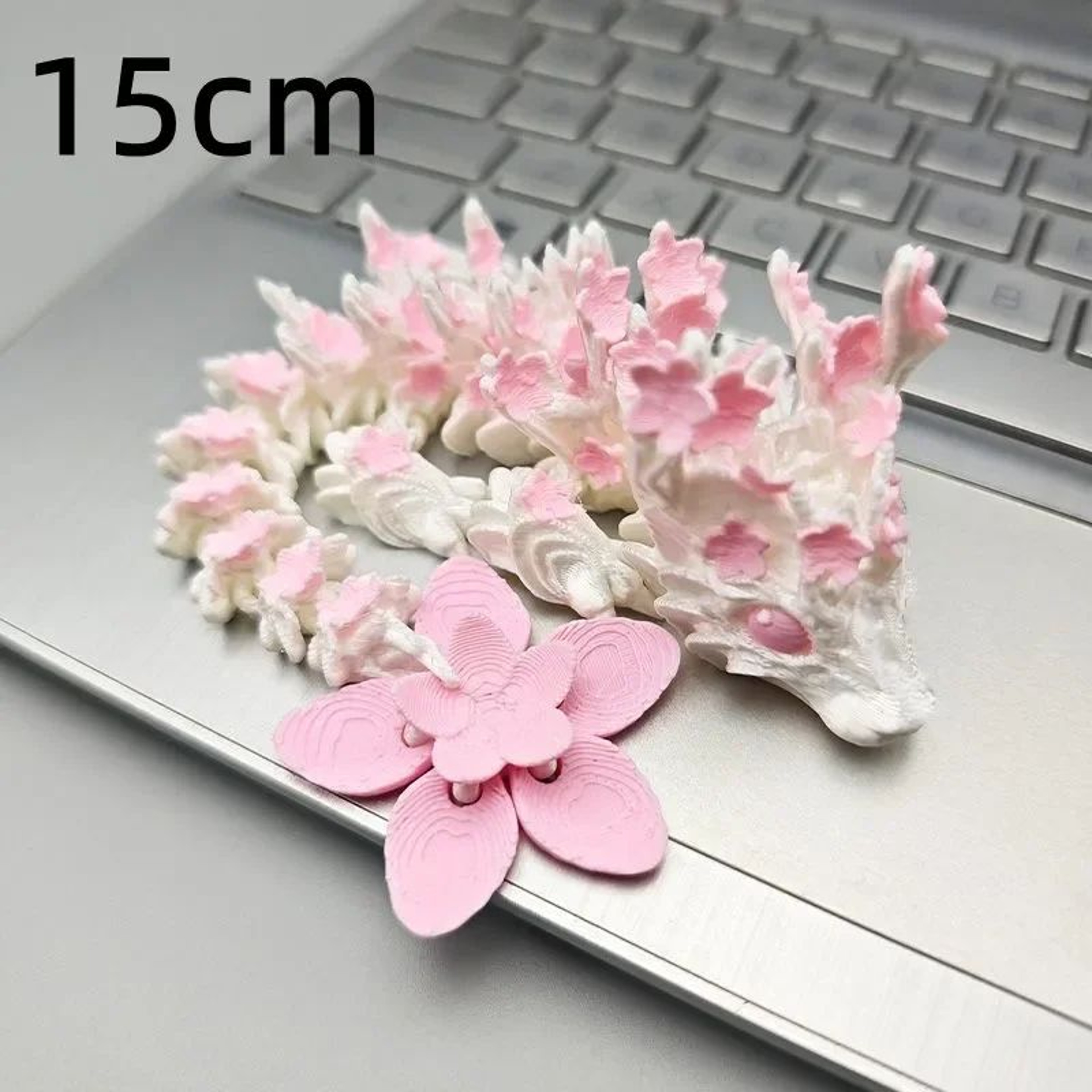 3D Printed Dragon Figurine Movable Articulated Desk Decor With Cherry Blossom Design 8