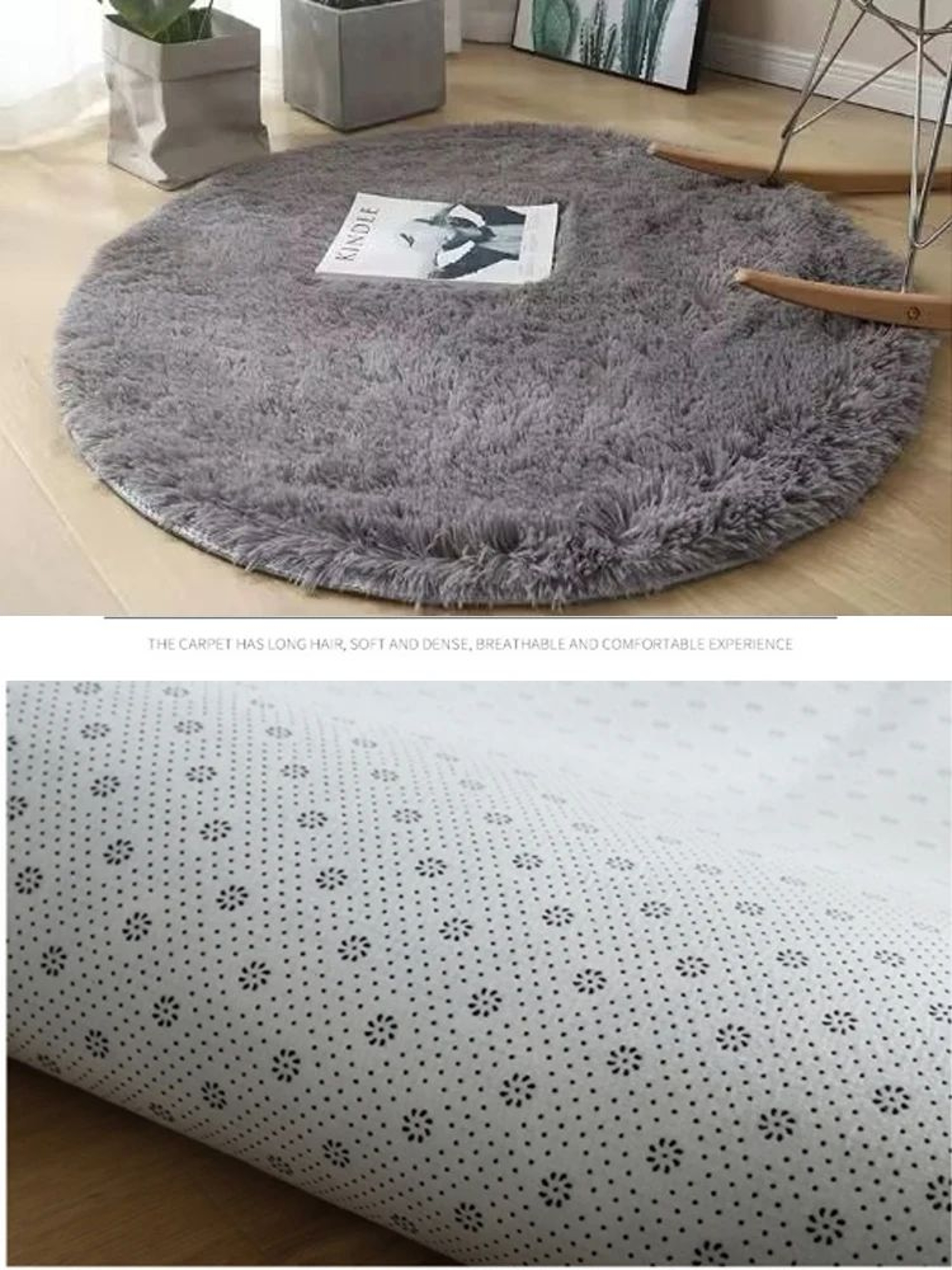 Round Plush Fluffy Rug Soft Carpet Non Slip Cozy Floor Mat 2