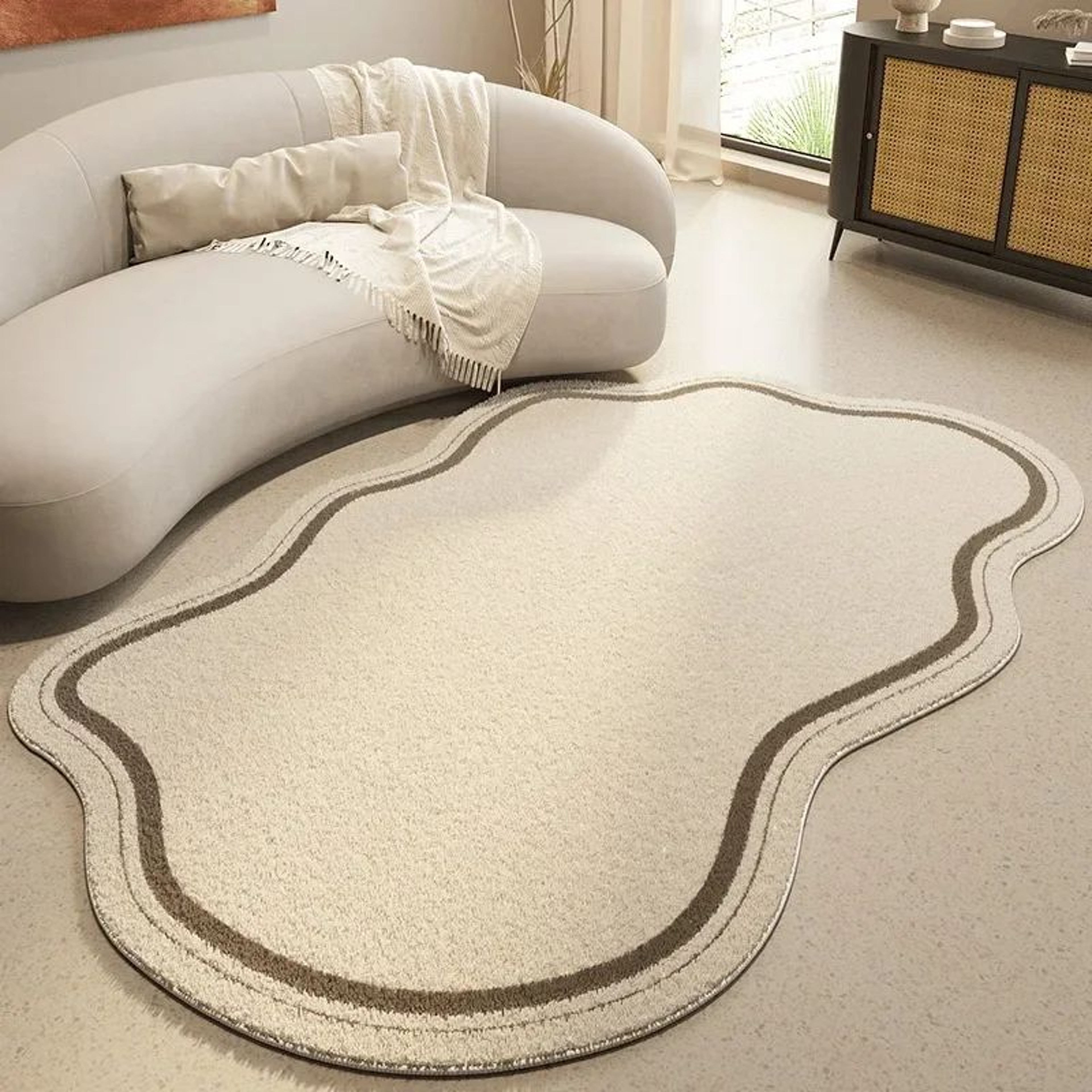 Cream Irregular Area Rug Soft Minimalist Floor Carpet Non Slip Bedroom And Living Room Decor 2
