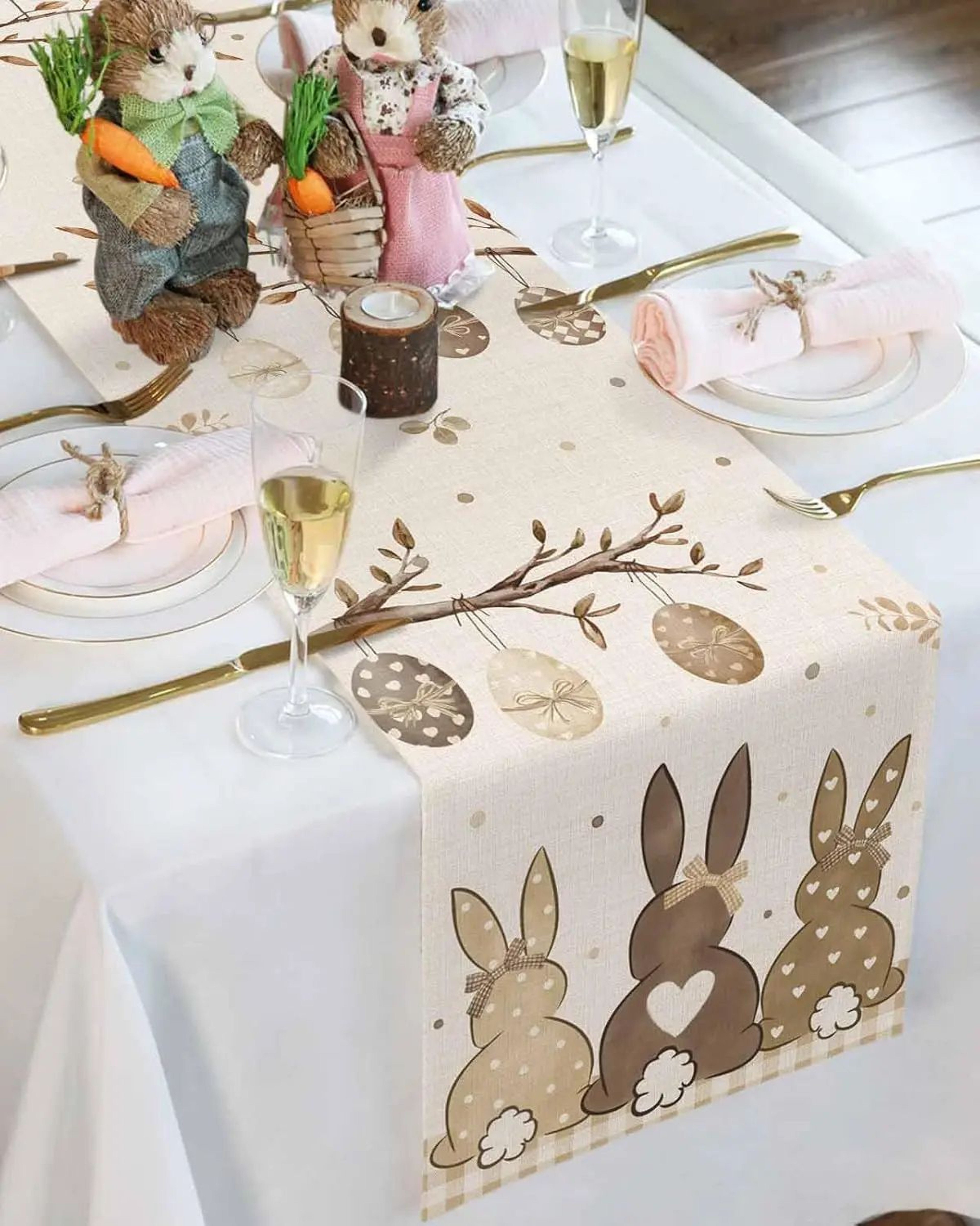 Easter Bunny Table Runner Linen Farmhouse Spring Holiday Dining Decor 2
