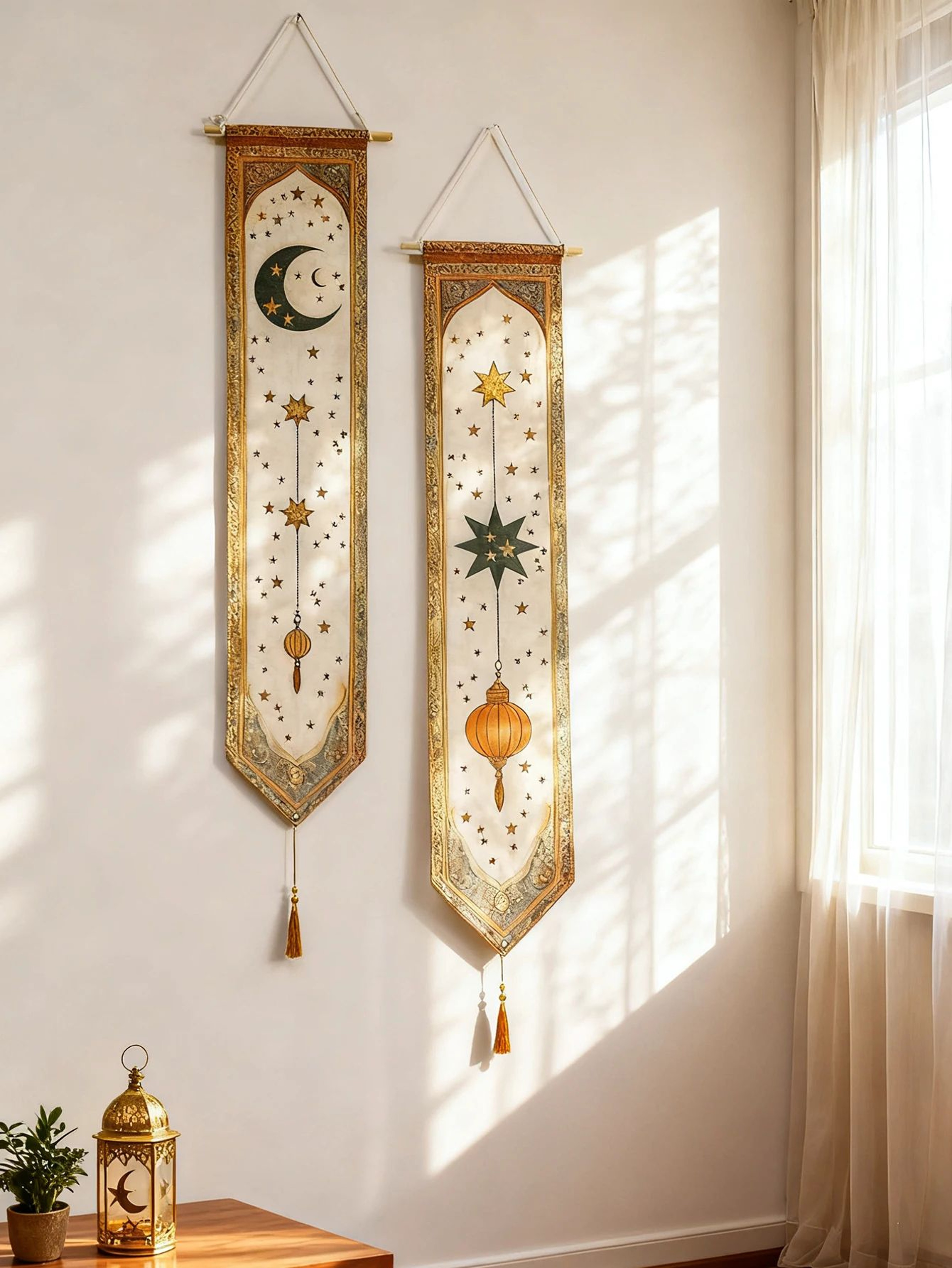 Ramadan Eid Mubarak Wall Banner Moon Star Islamic Decor Tapestry 4