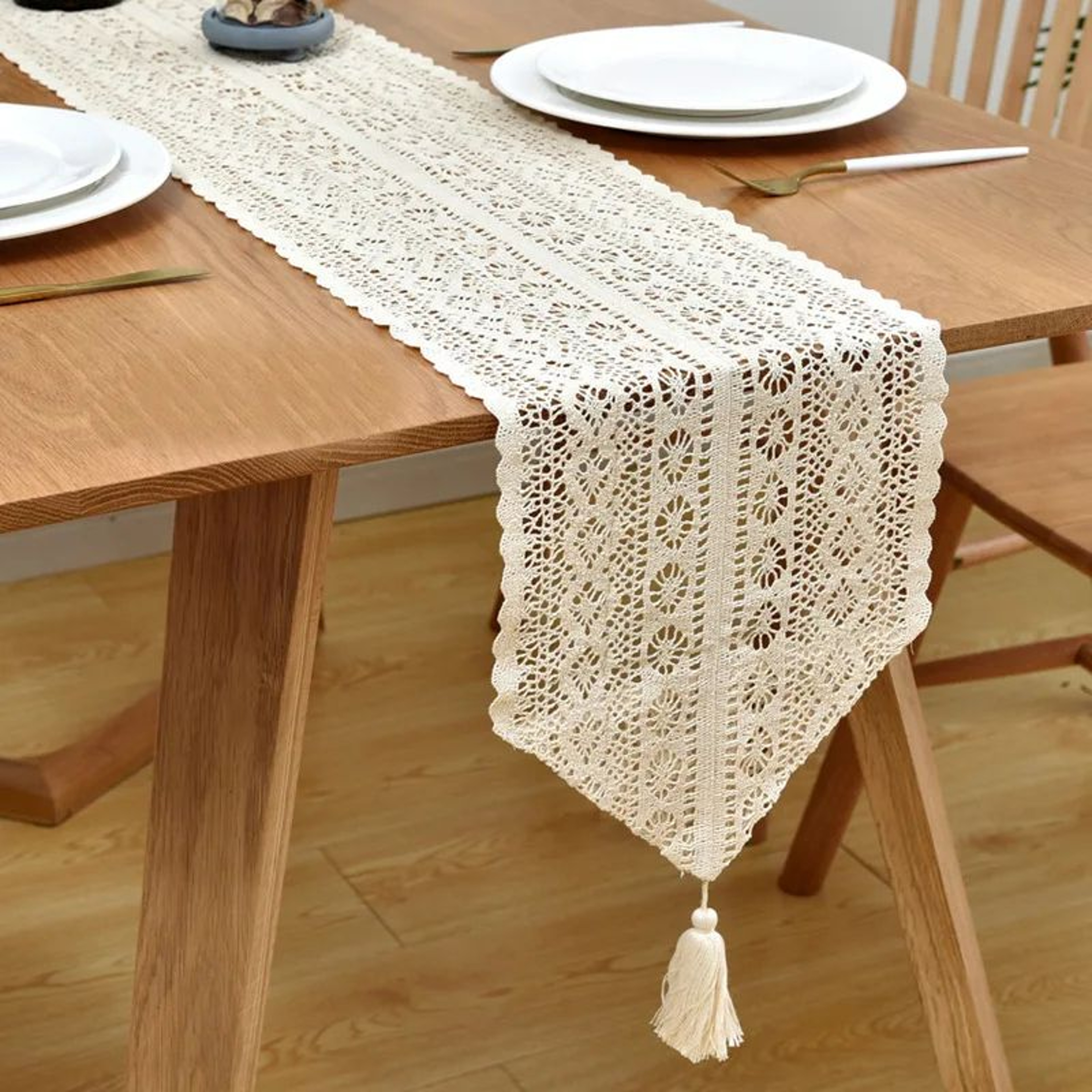 Boho Macrame Crochet Table Runner Farmhouse Bohemian Table Decor 7