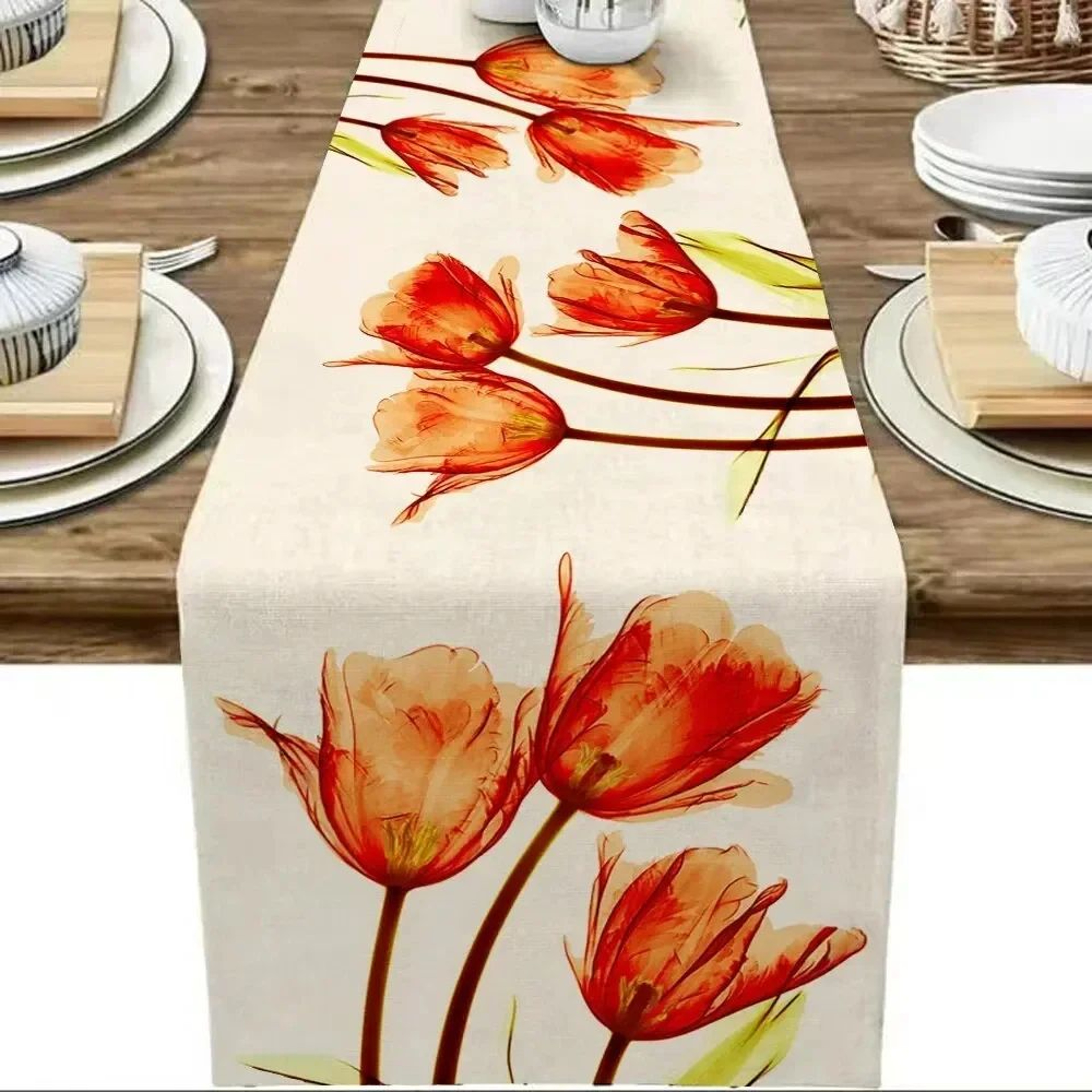 Tulip Linen Table Runner Farmhouse Floral Rustic Table Decor 5