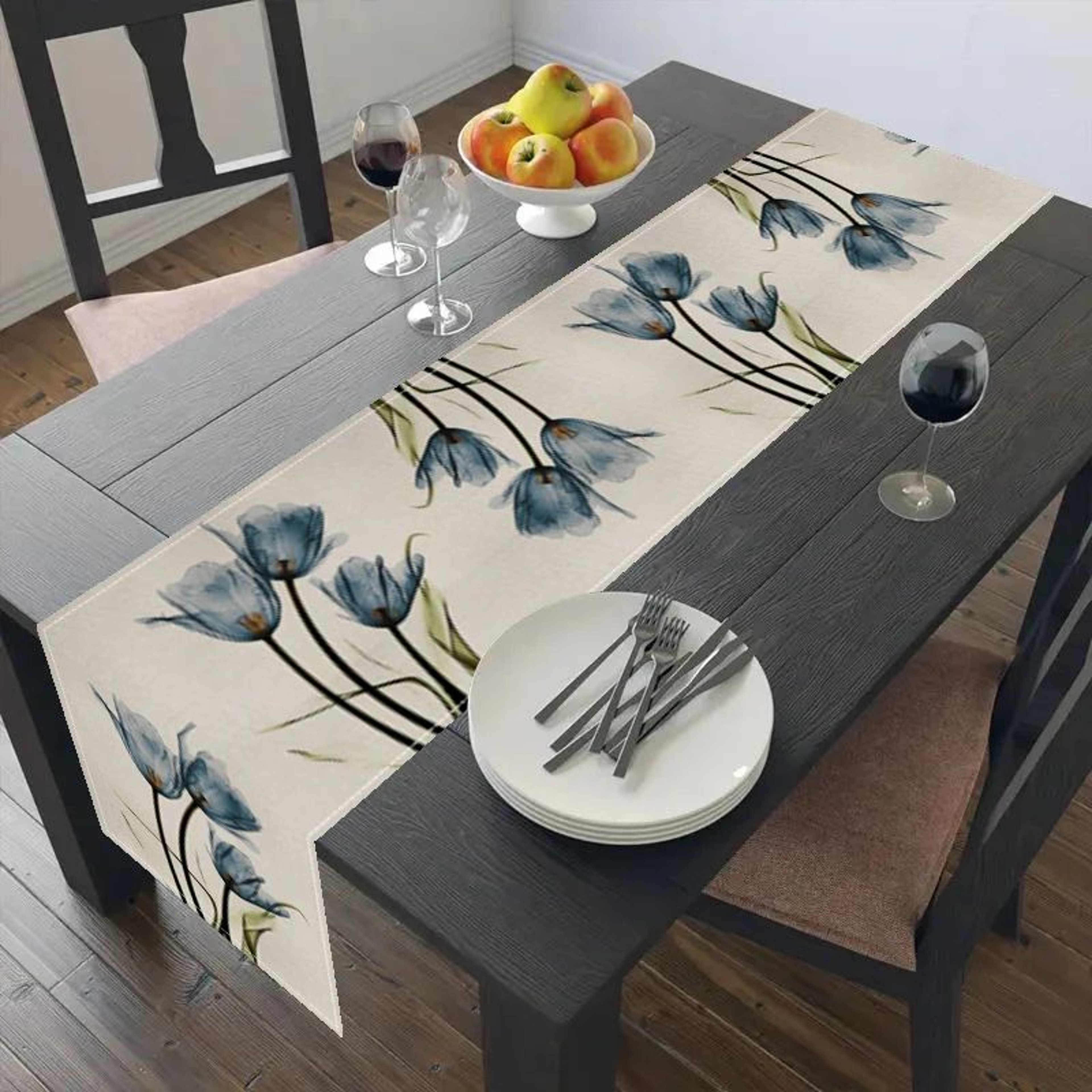 Tulip Linen Table Runner Farmhouse Floral Rustic Table Decor 6