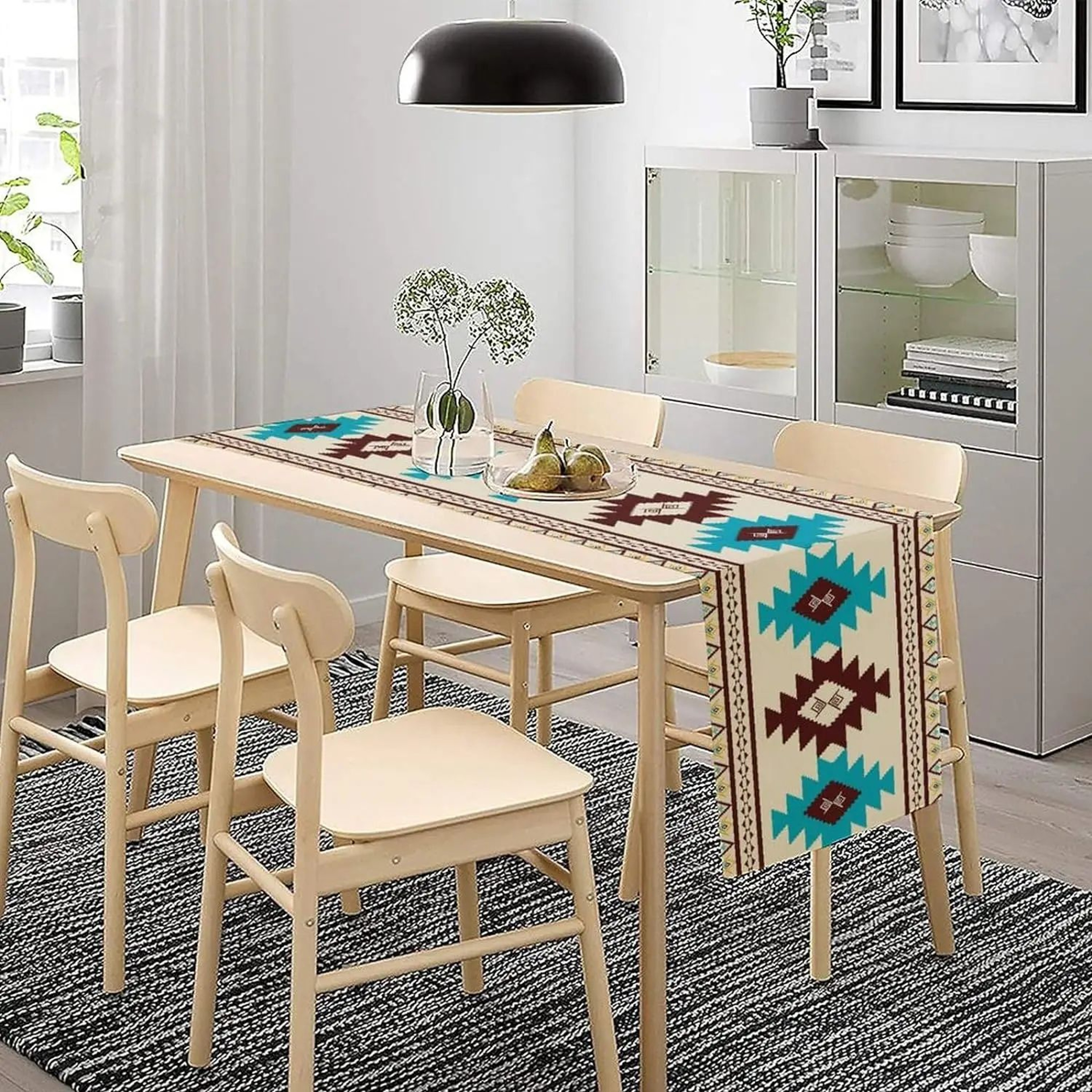 Aztec Boho Linen Table Runner Geometric Tribal Dining Table Decor 3