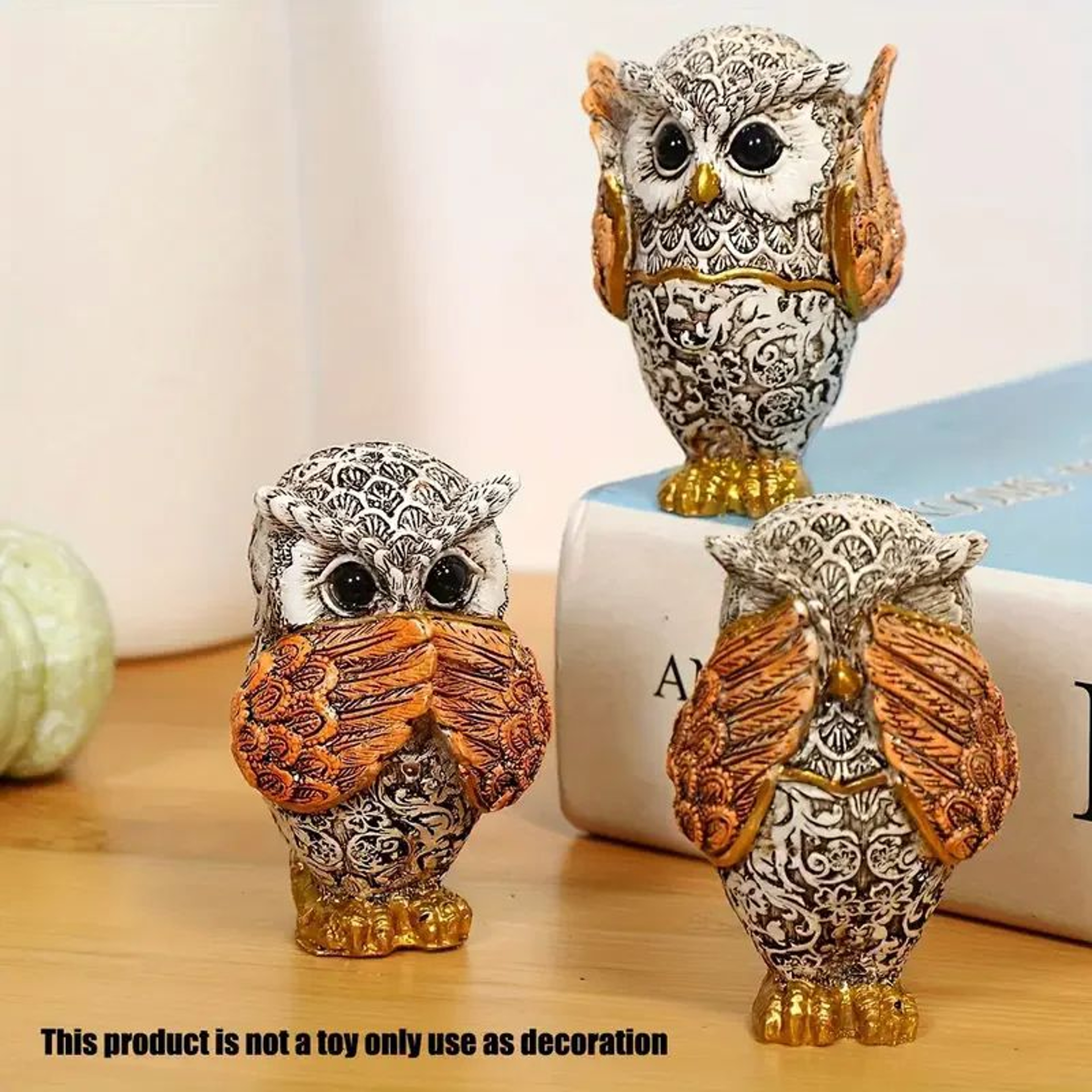 Resin Owl Figurine Set Decorative Animal Statues Home Decor 1