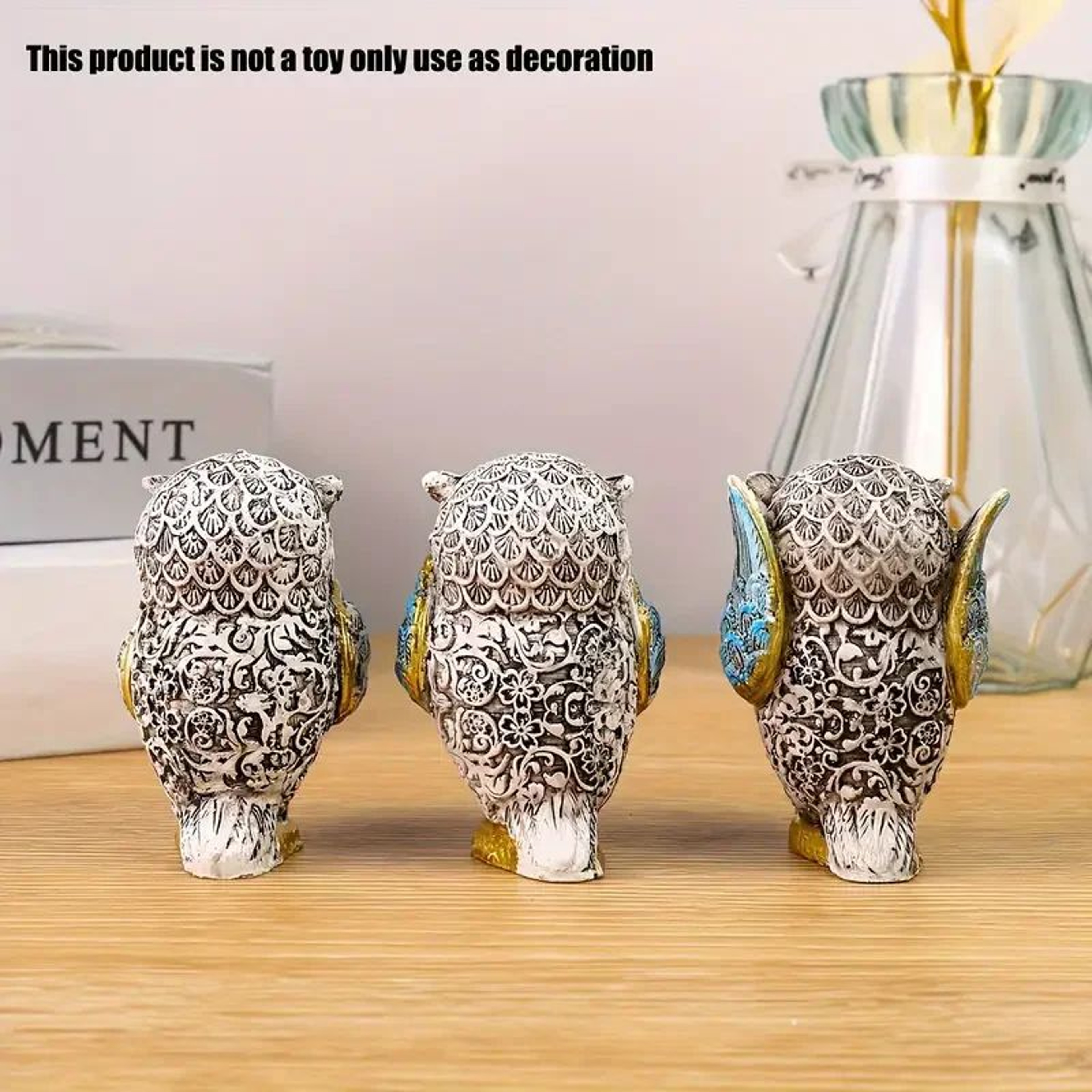 Resin Owl Figurine Set Decorative Animal Statues Home Decor 5