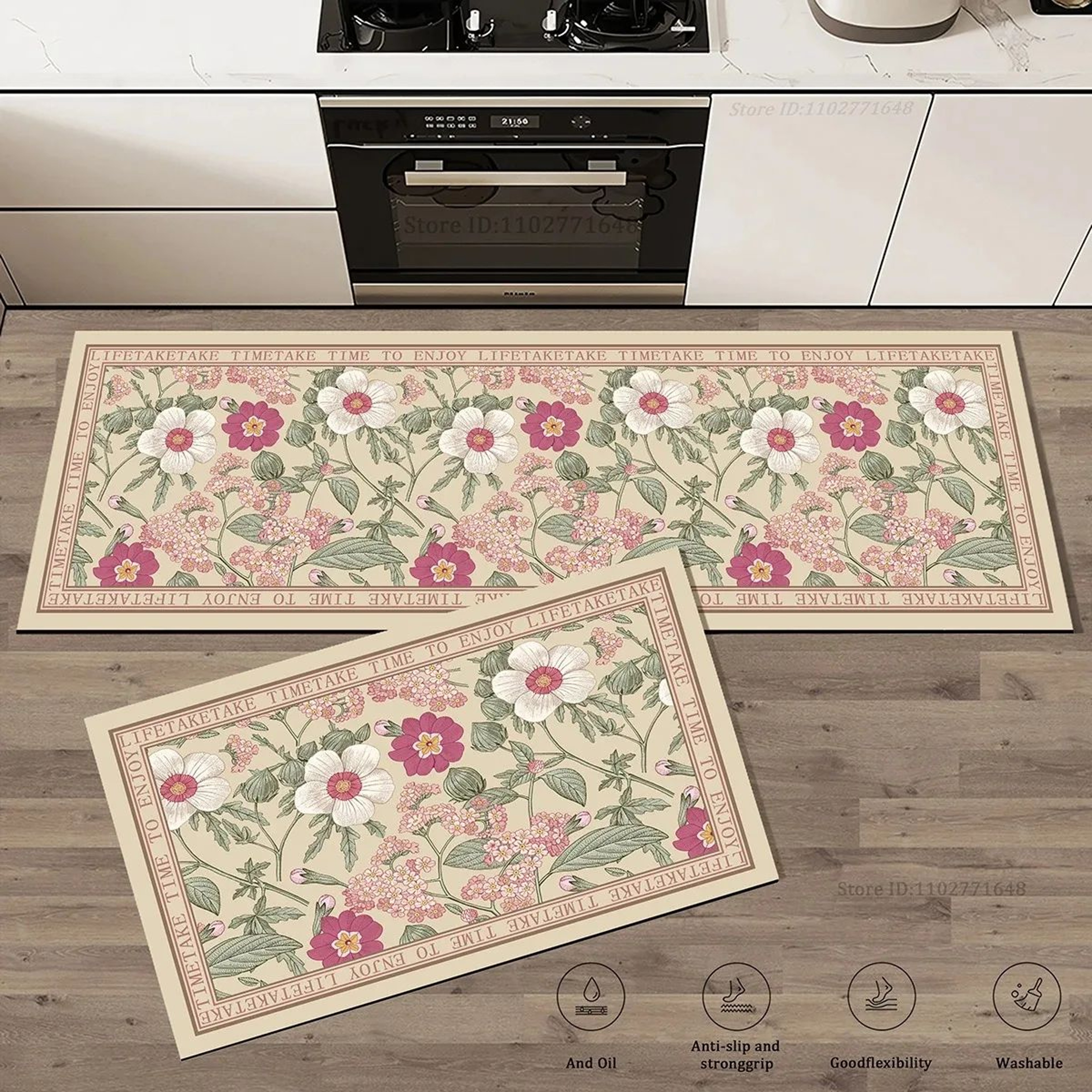 Floral Anti Fatigue Kitchen Rug Non Slip Absorbent Floor Mat 9