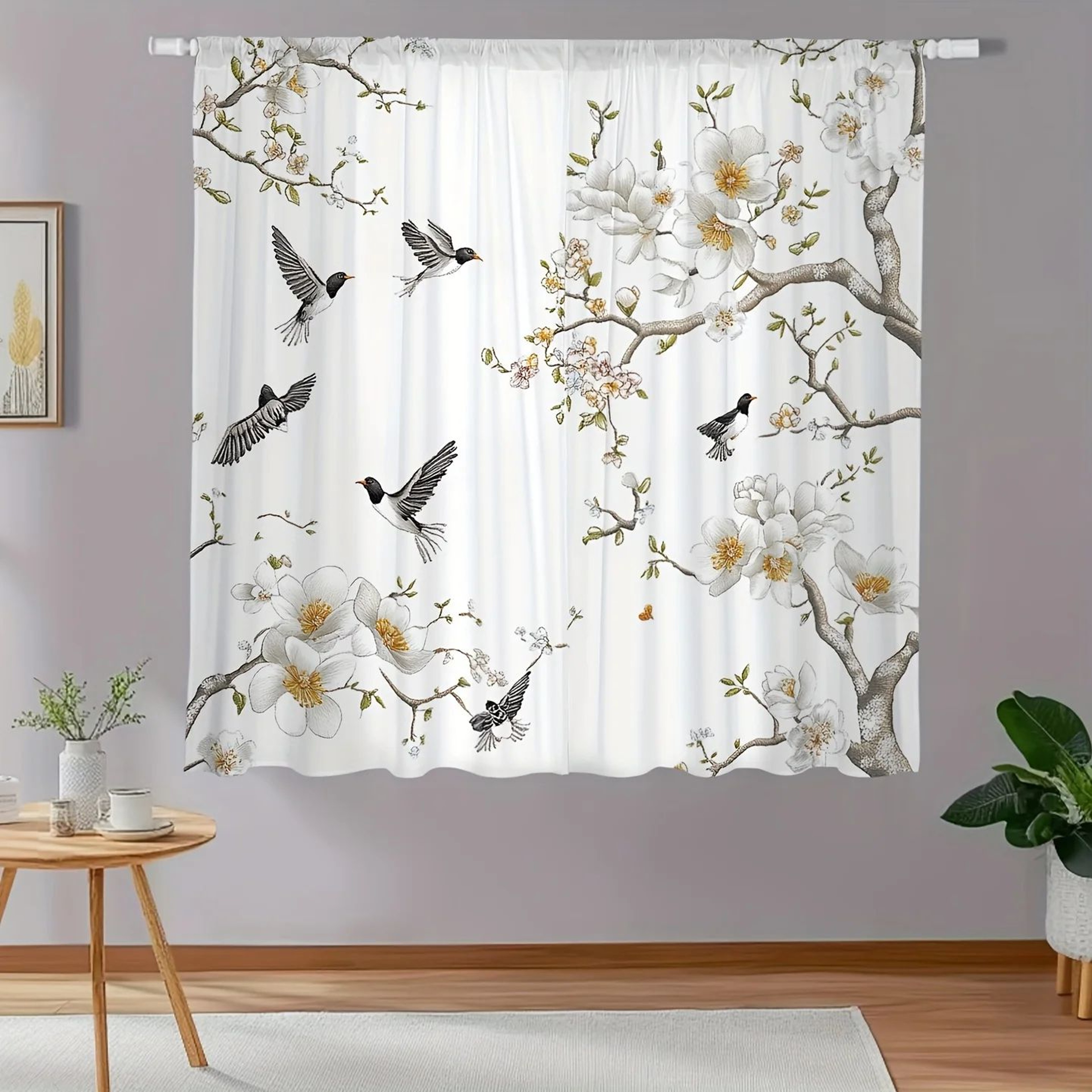 Floral Bird Print Curtains Elegant Window Drapes For Living Room And Bedroom 3
