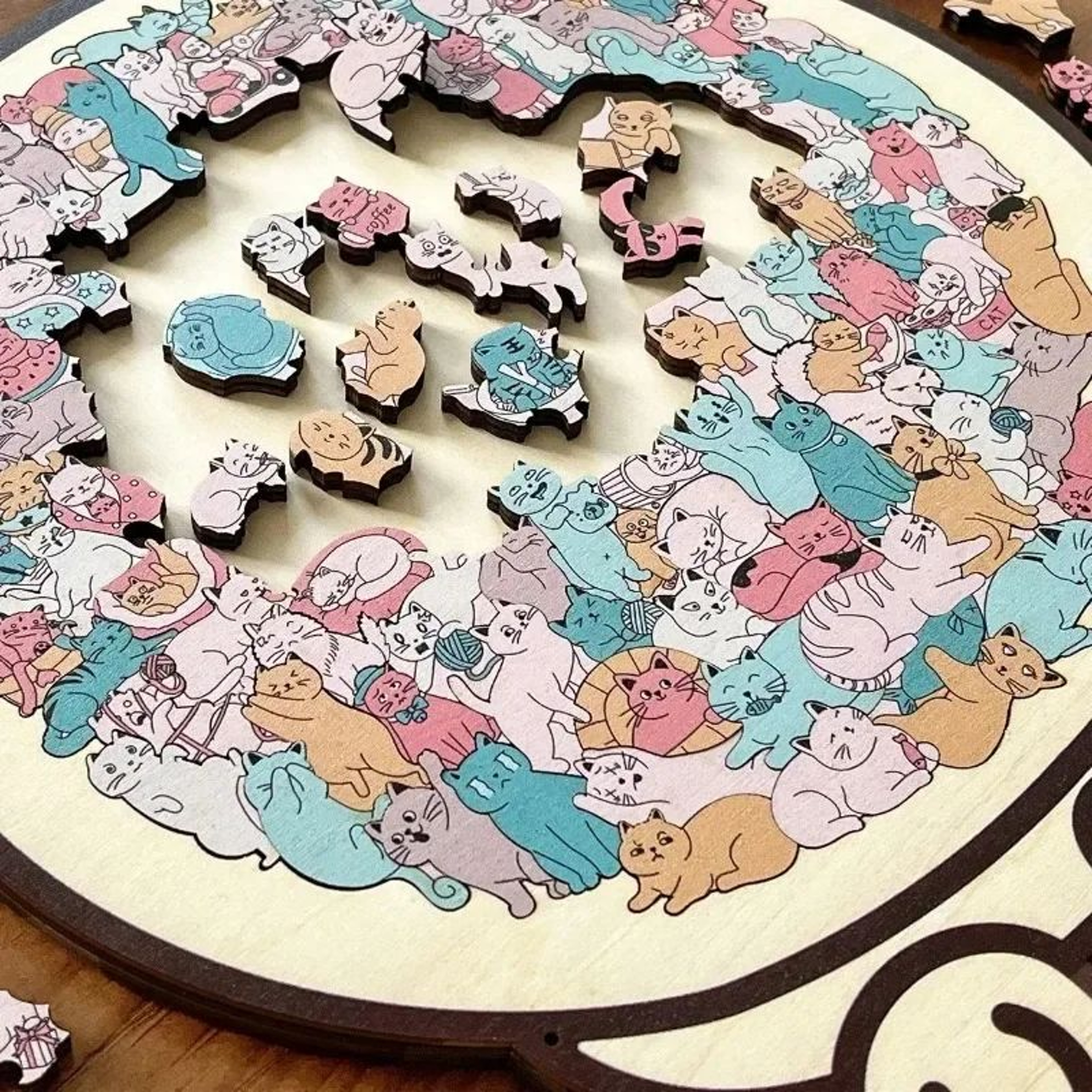 Cat Shaped Wooden Jigsaw Puzzle For Adults And Kids Unique Brain Game 2